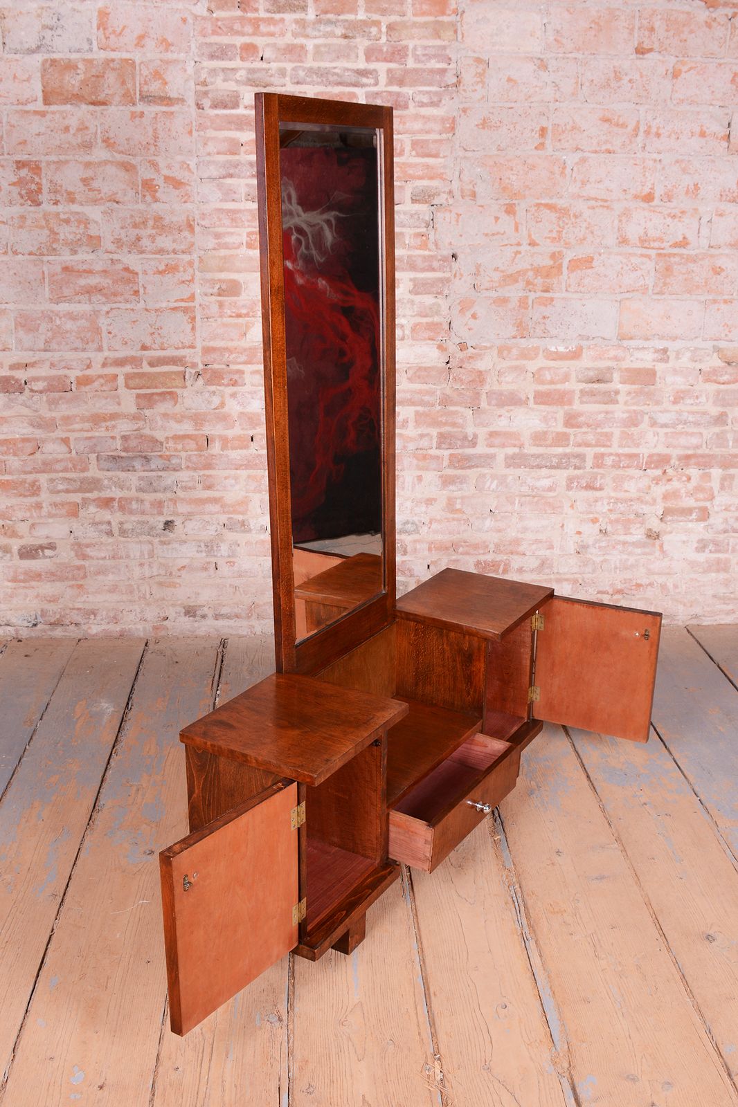 Restored Art Deco Dressing Table, Walnut, Beveled Mirrored Glass, Czech, 1930s photo 850.0
