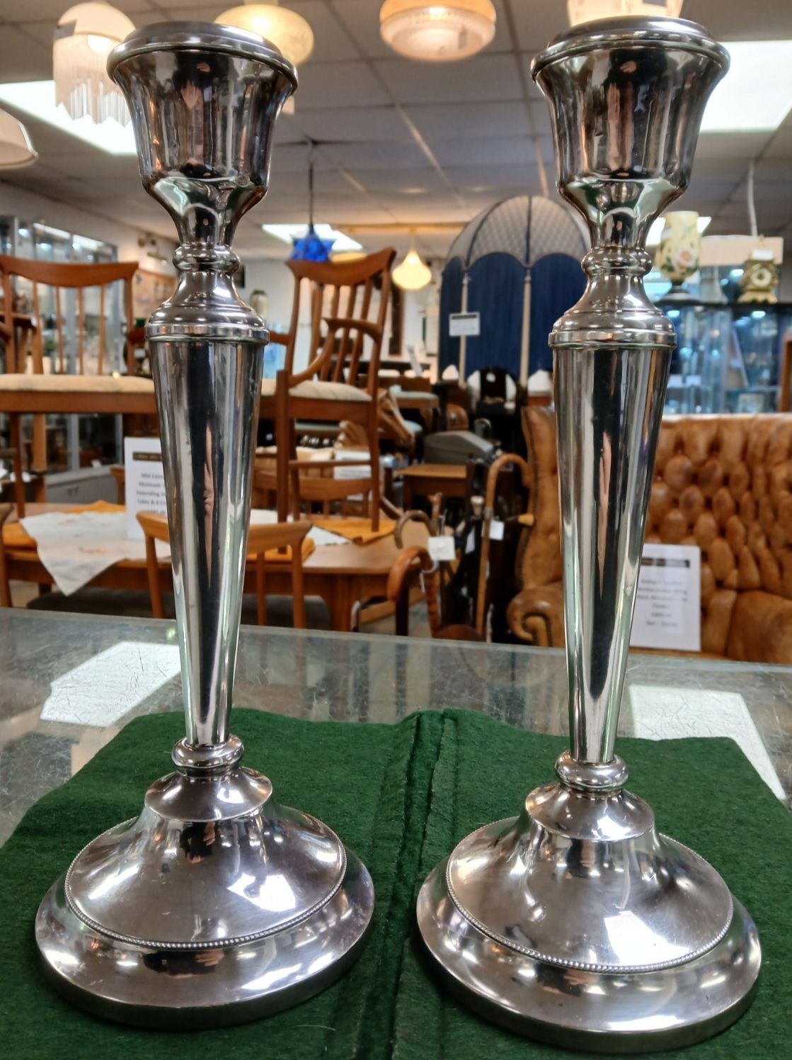 A Pair Of Large Silver Candlesticks By A T Cannon Ltd 1971 Stand 31 Cm photo furniture