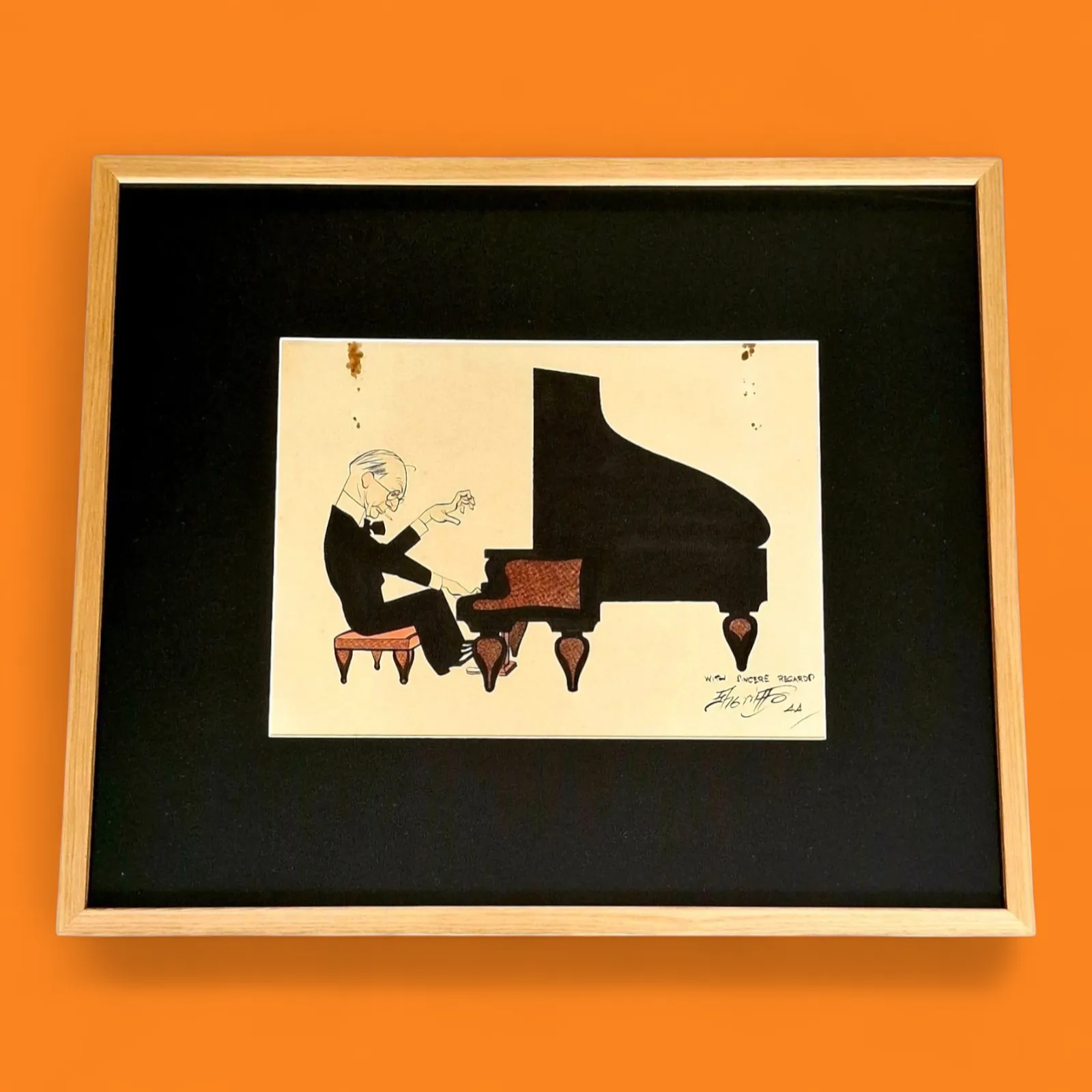 Robert Sherriffs, Original Watercolour Of Legendary Cricket Commentator, Sir Neville Cardus Playing The Piano,1944