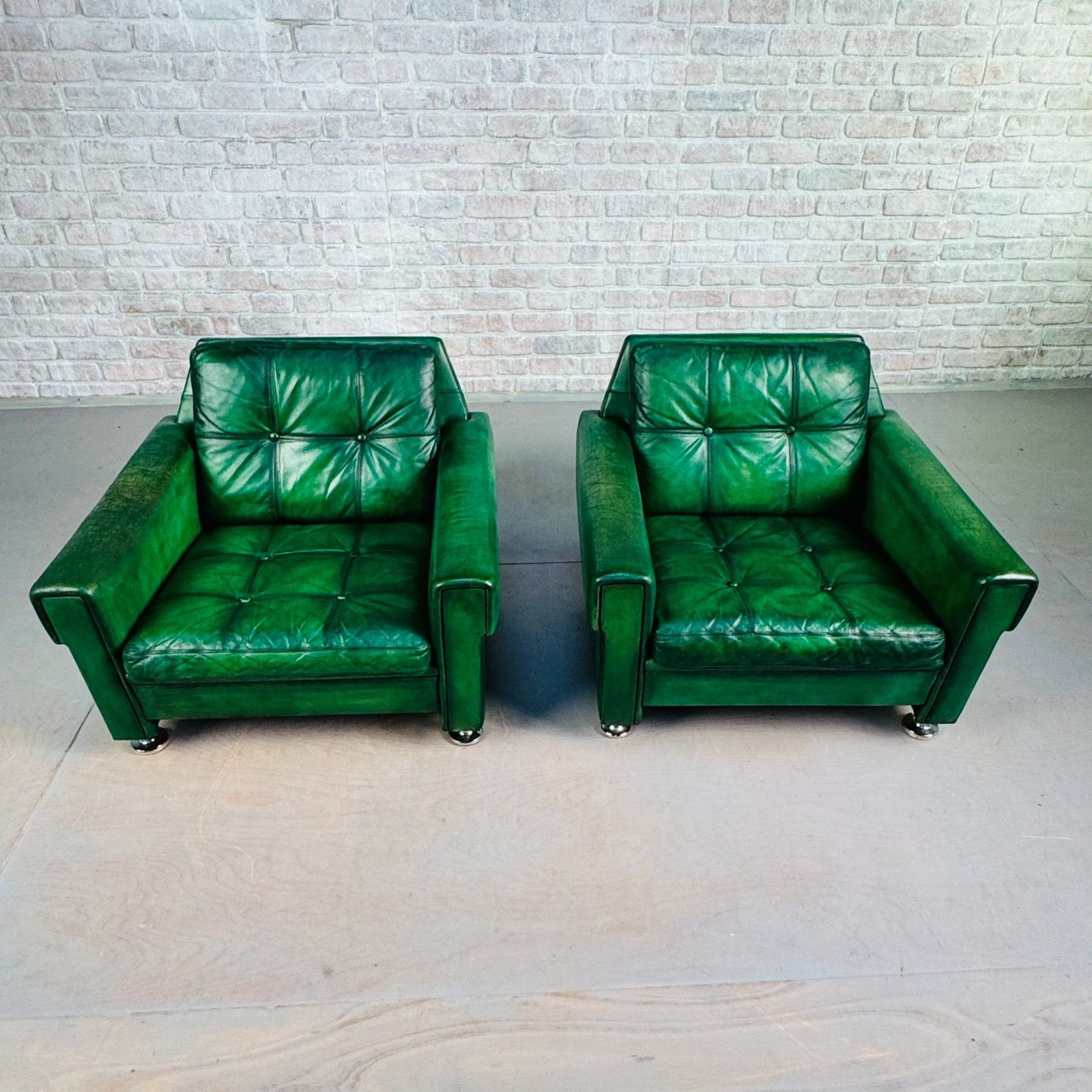 Vintage Danish Green Leather Pair Of Armchairs By Svend Skipper #A850 photo Furniture