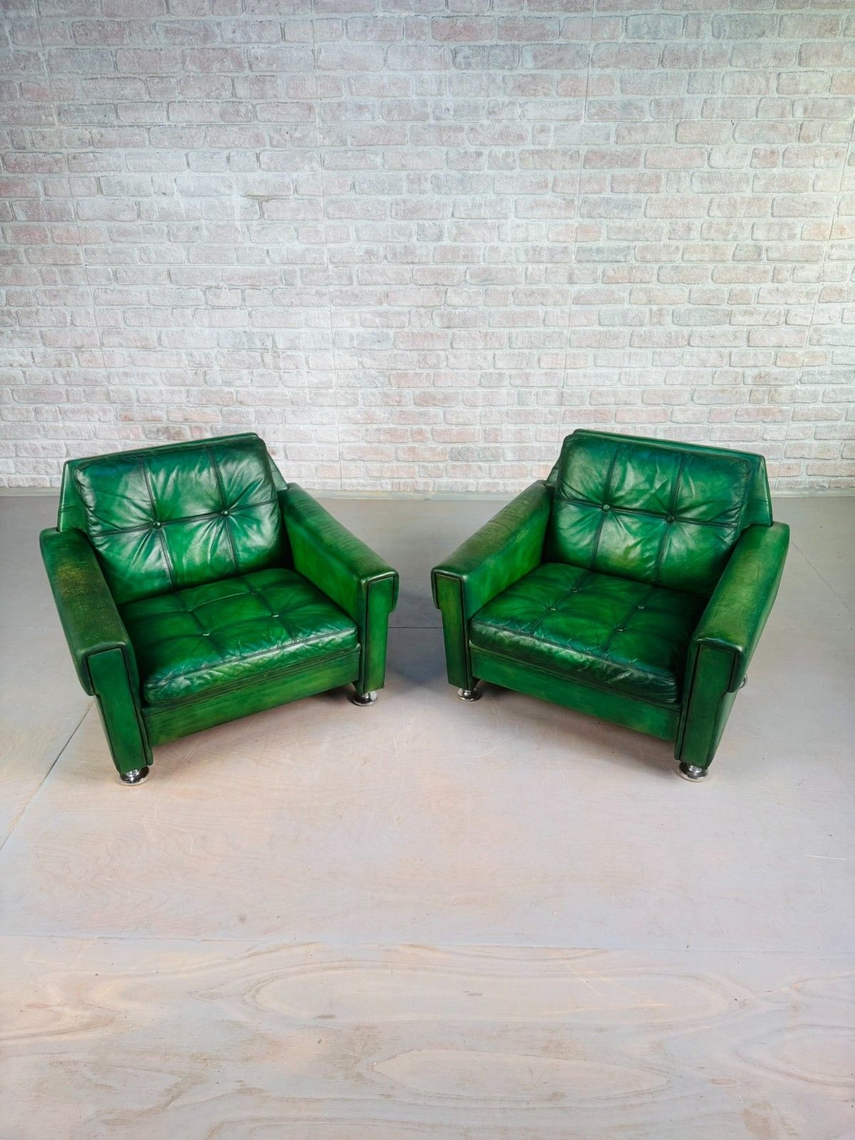 Vintage Danish Green Leather Pair Of Armchairs By Svend Skipper #A850 photo 1843.0
