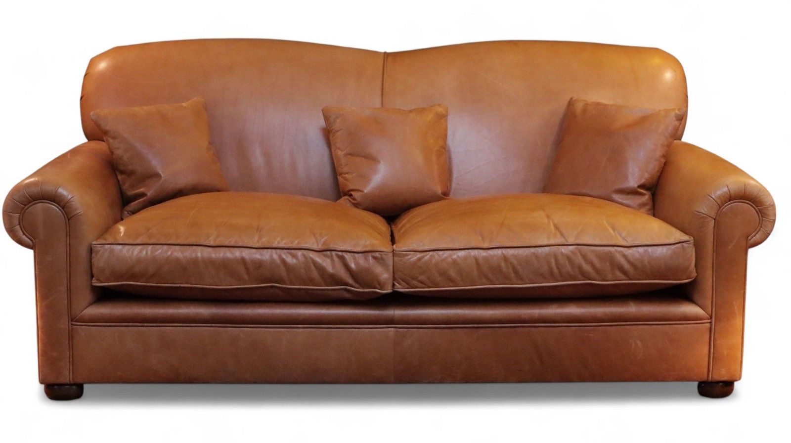 Stunning Bespoke Leather 3 Seater Club Sofa Tan Brown Rrp£6000 Delivery 🚚🚚