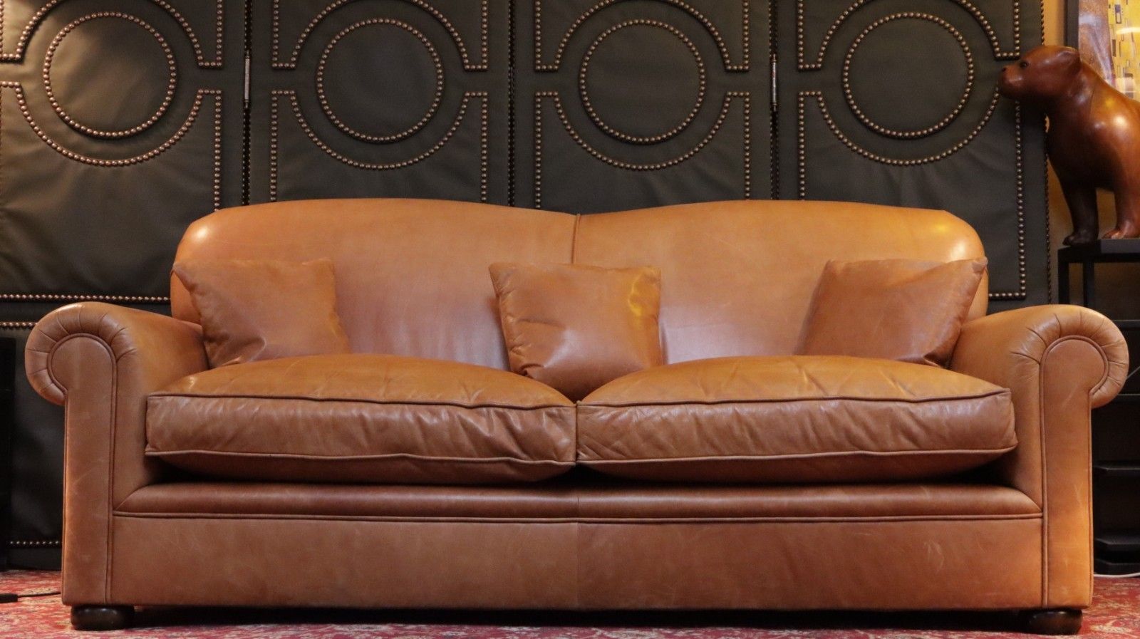 photo buy Stunning Bespoke Leather 3 Seater Club Sofa Tan Brown Rrp£6000 Delivery 🚚🚚
