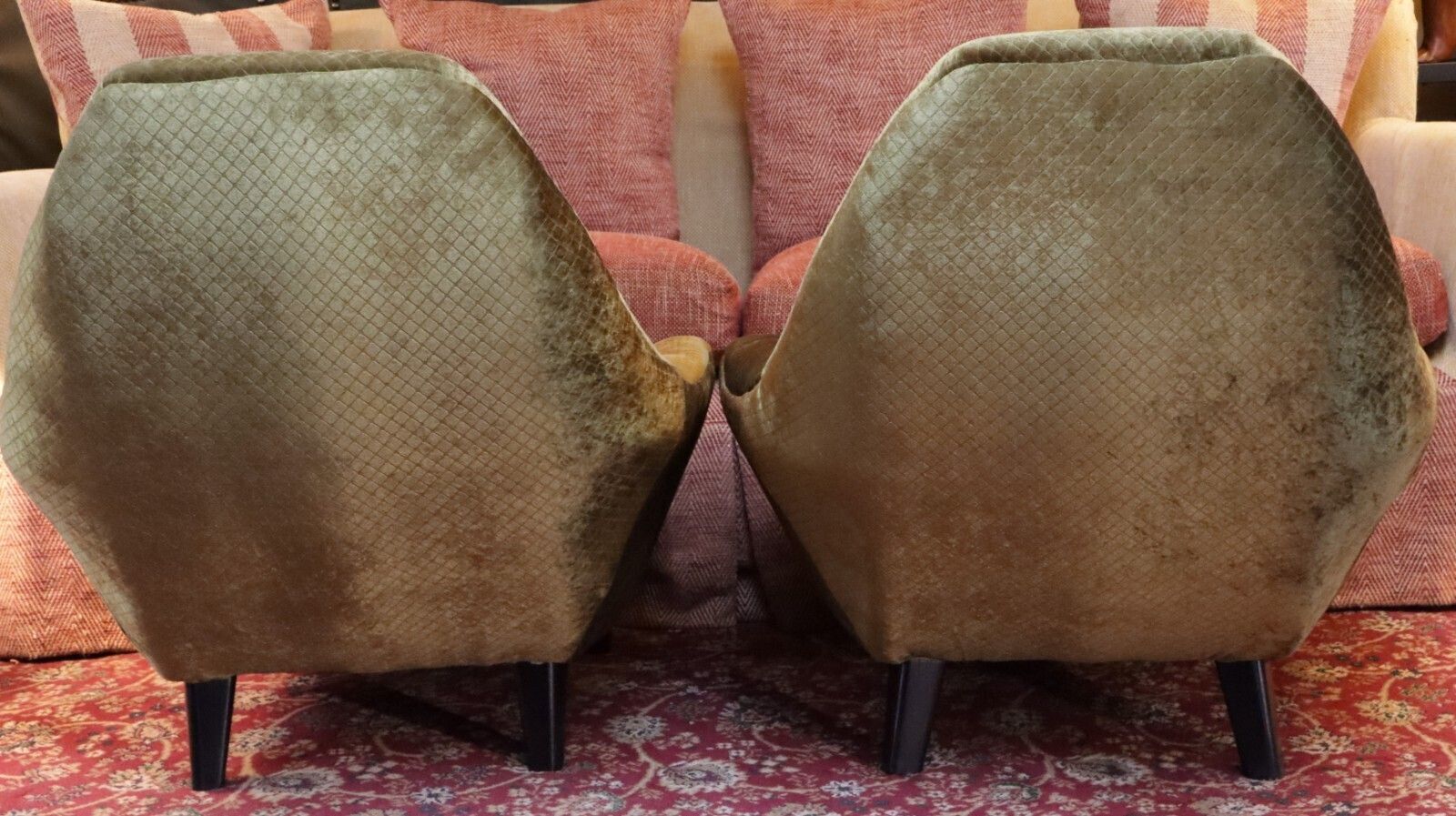 photo vinterior Pair George Smith Club Armchairs  Designers Guild Olive Green Velvet Rrp£14600🚚