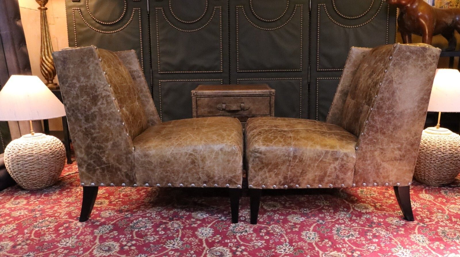 Pair Timothy Oulton Andrew Martin Triton Leather Armchairs Sidetable Cabinet🚚🚚 photo vinterior