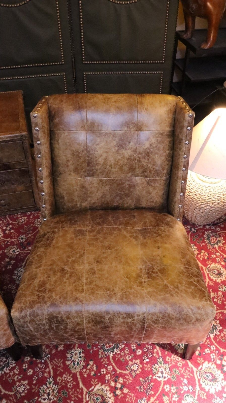 photo for sale Pair Timothy Oulton Andrew Martin Triton Leather Armchairs Sidetable Cabinet🚚🚚