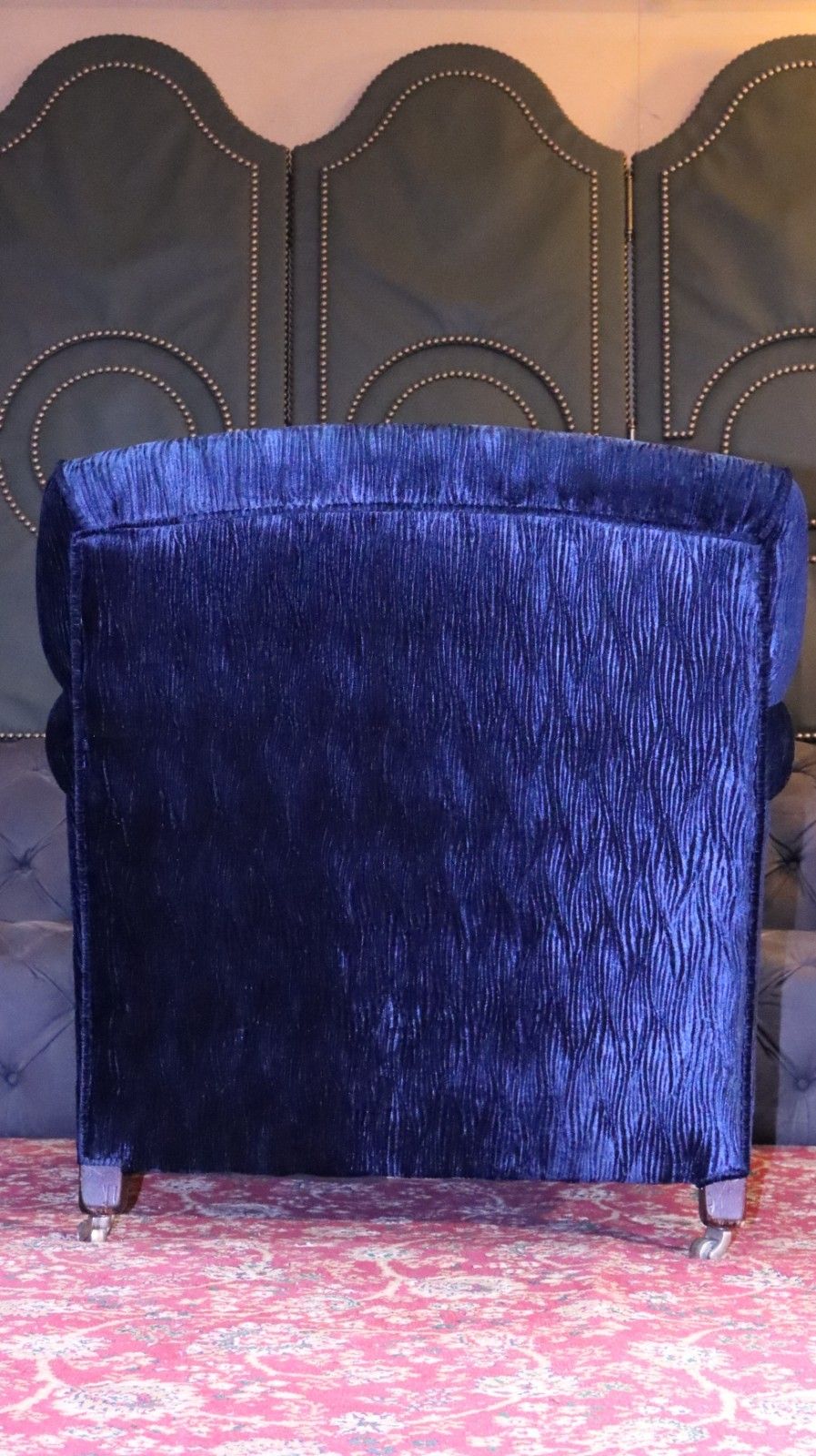 photo buy George Smith Full Scroll Arm Signature Armchair Navy Blue Villandry Velvet Del🚚