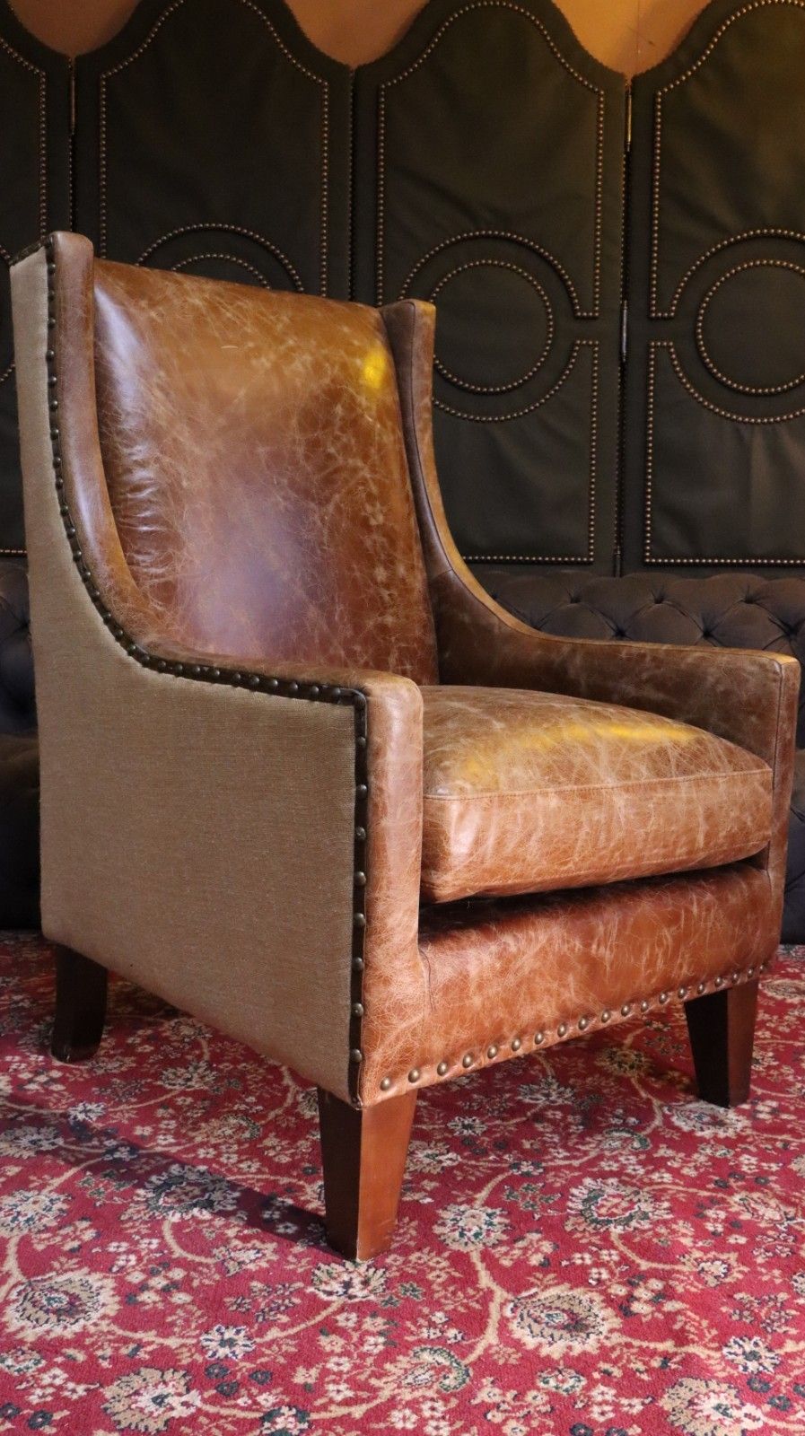 Stunning Georgian Leather Wingback Club Library Fireside Armchair Aniline Tan 🚚 photo vintage