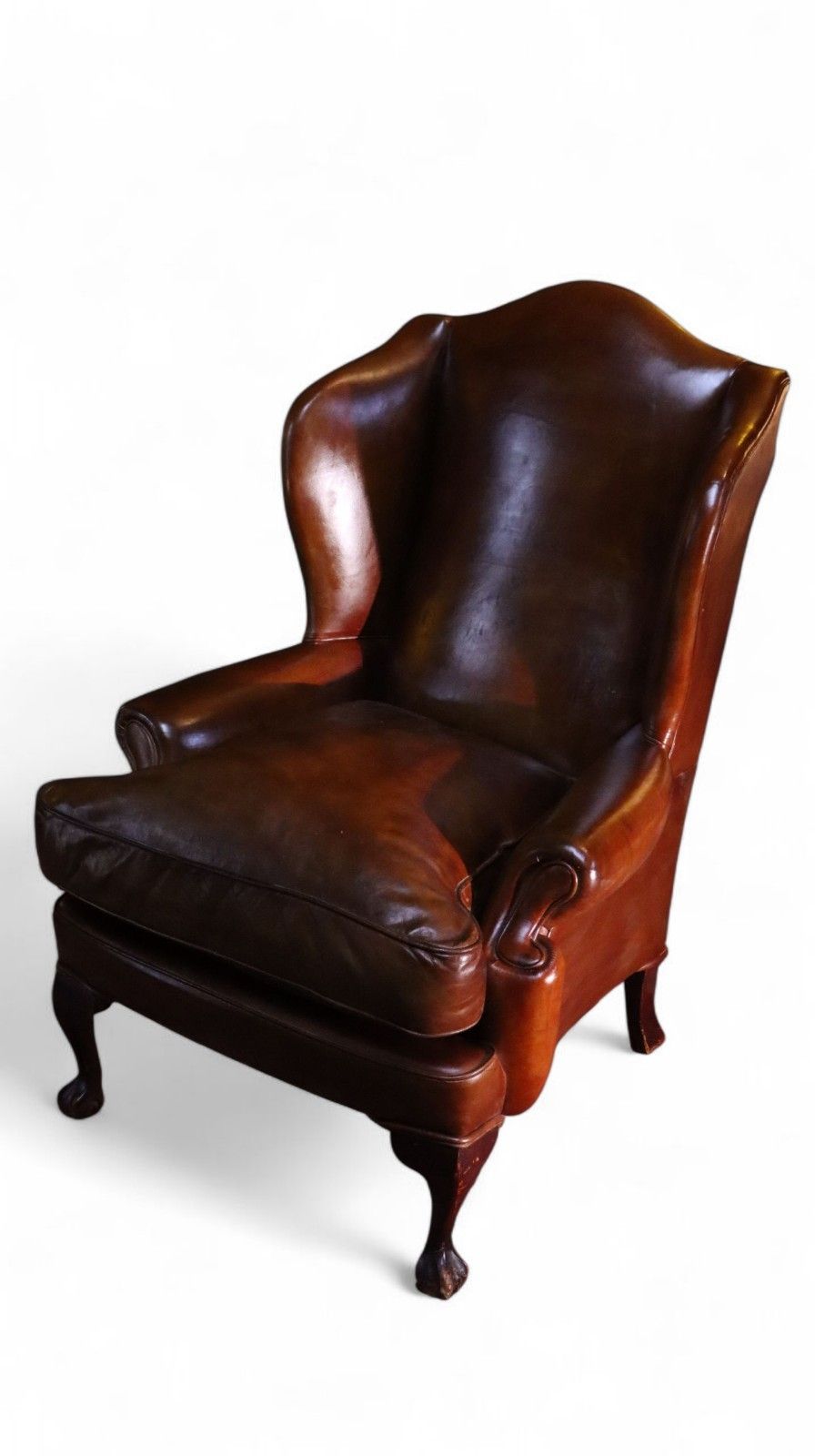 Superb Antique Leather Wingback Club Library Fireside Armchair Whisky Tan Del 🚚 photo for sale