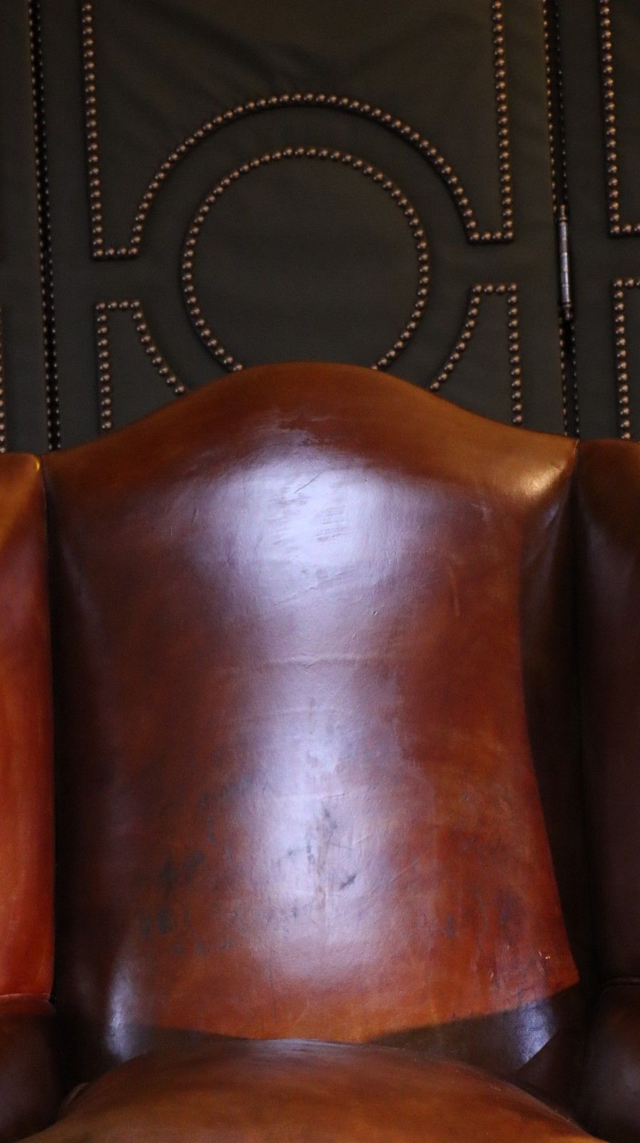 Superb Antique Leather Wingback Club Library Fireside Armchair Whisky Tan Del 🚚 photo vintage