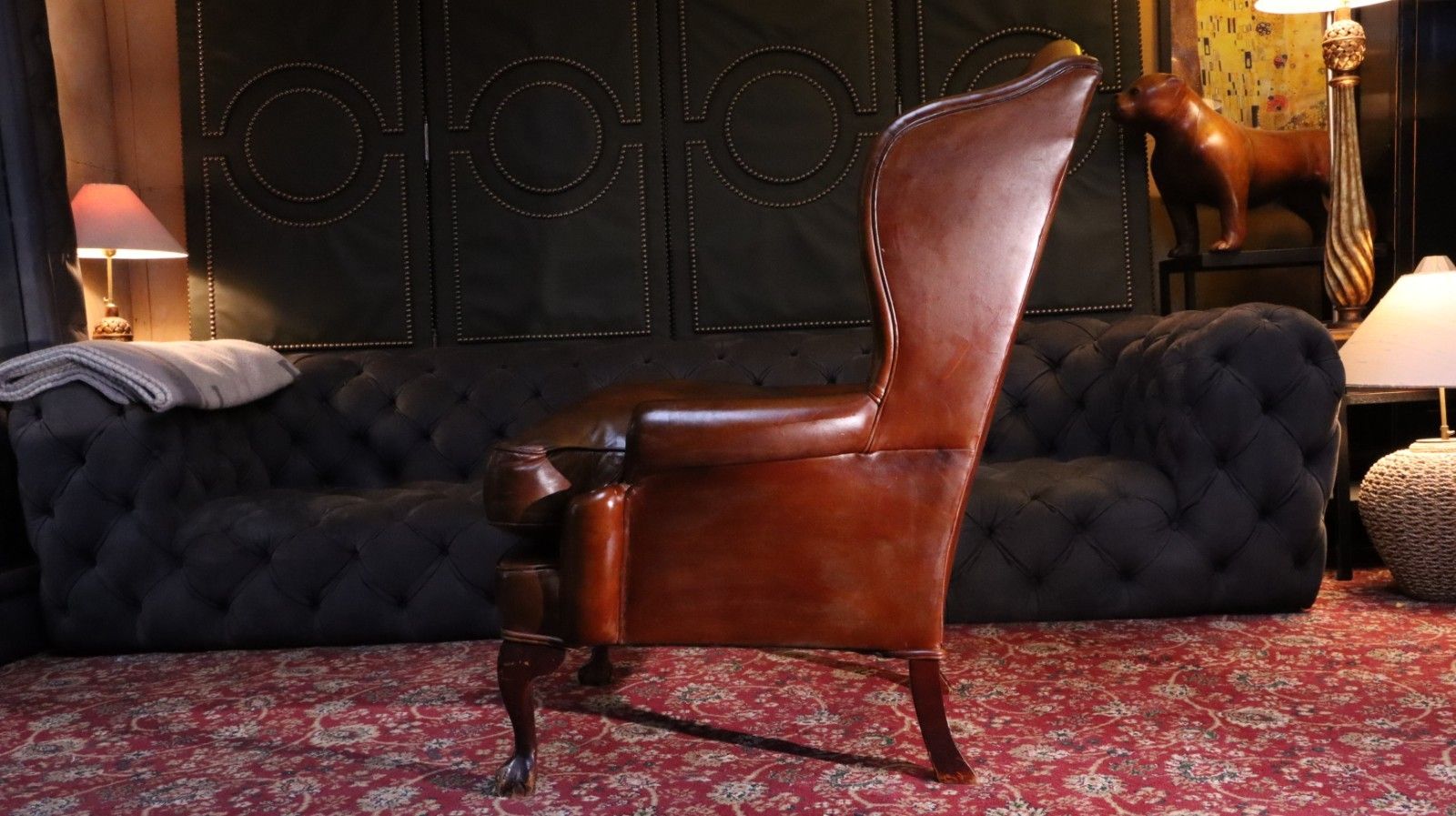 photo vintage Superb Antique Leather Wingback Club Library Fireside Armchair Whisky Tan Del 🚚