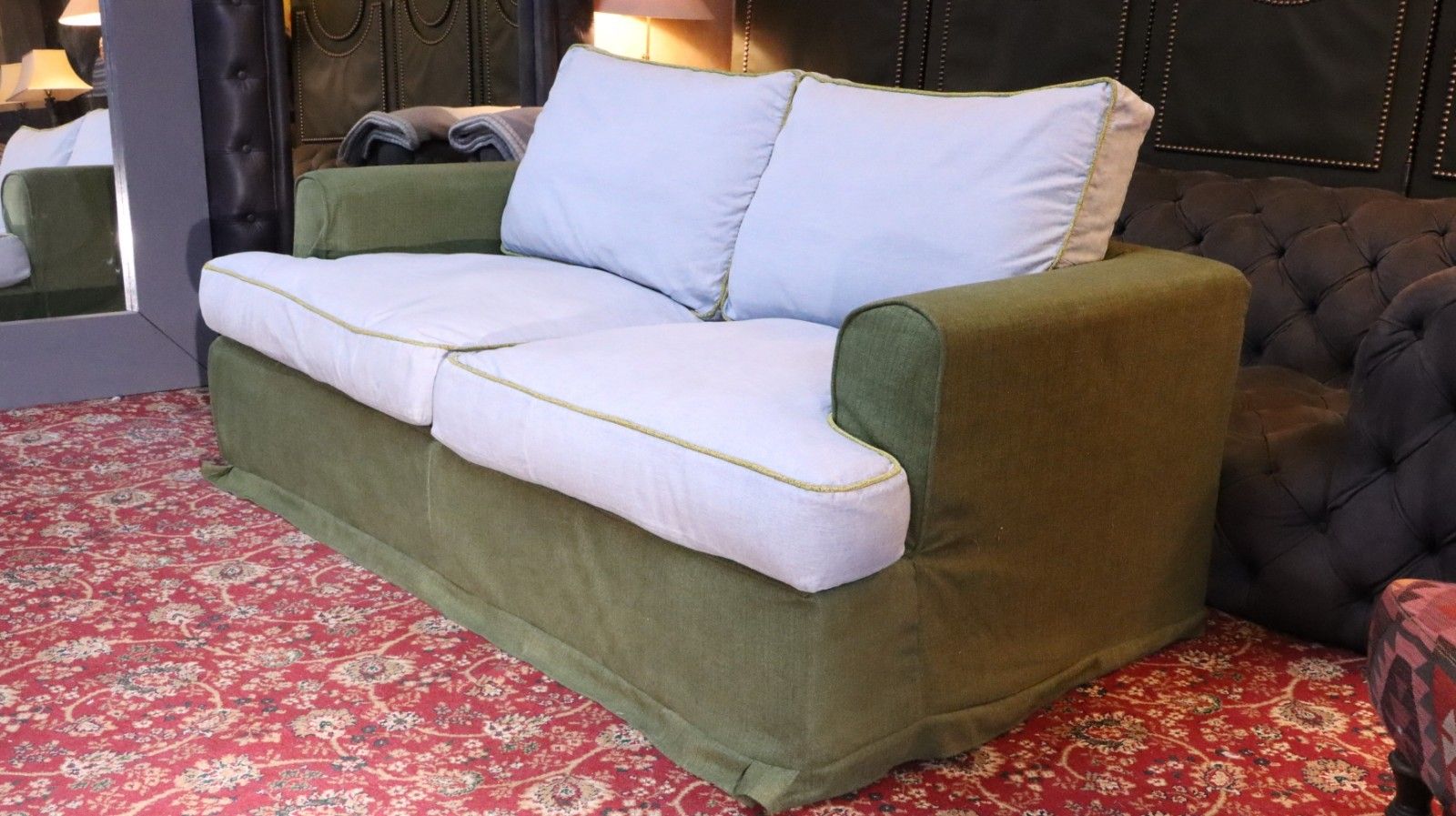 Stunning William Yeoward 2 Seater Sofa Bed In Denim & Woven Linen Fabric Del 🚚 photo vinterior
