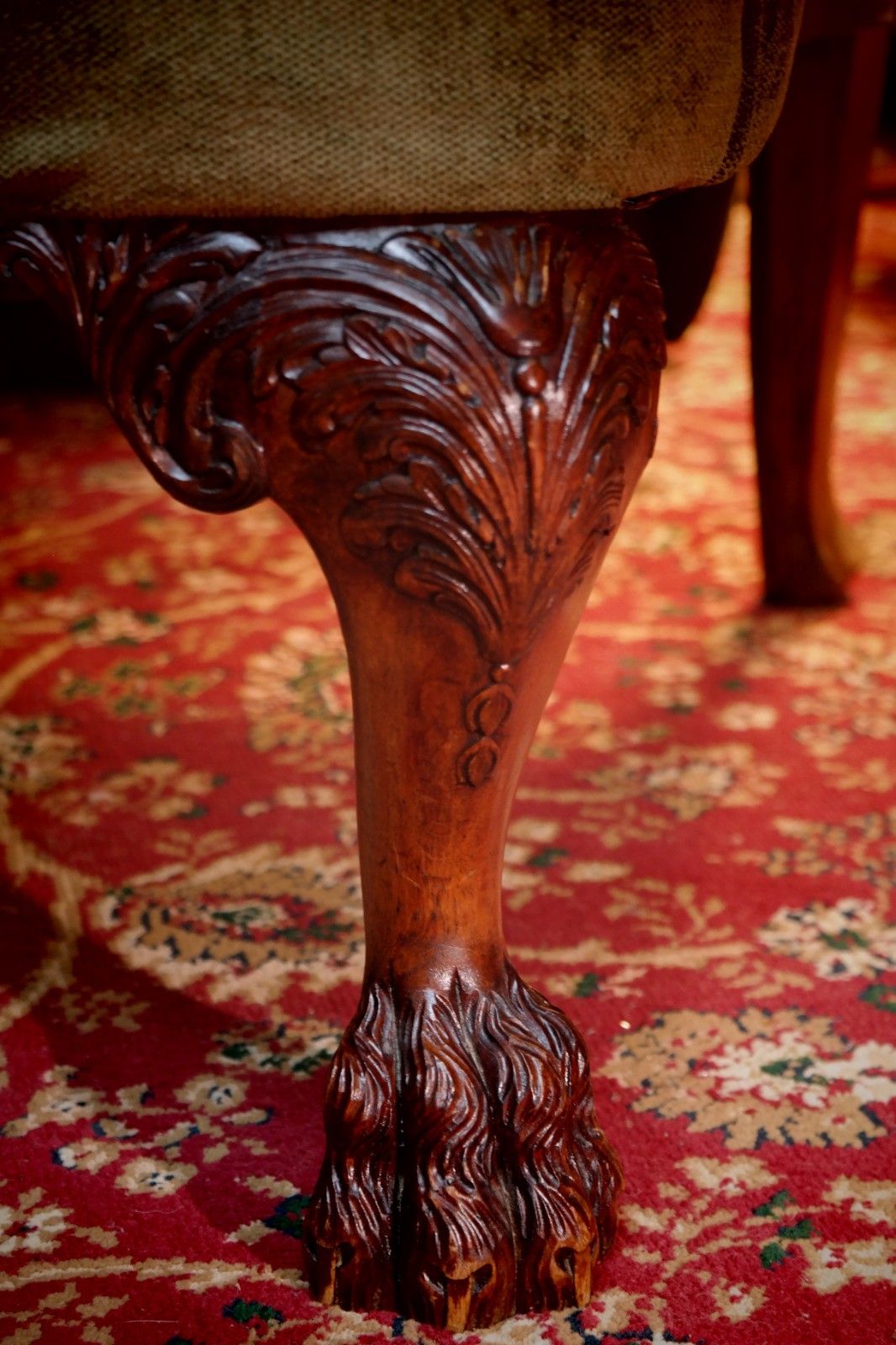 Superb Pair Victorian Style Ball & Claw Feet Wingback Armchairs Nobalis Bargello photo for sale