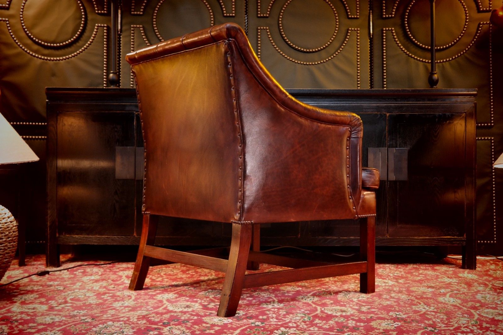 Stunning George Smith Desk Armchair & Round Footstool Mahogany Leather Del 🚚🚚 photo for sale