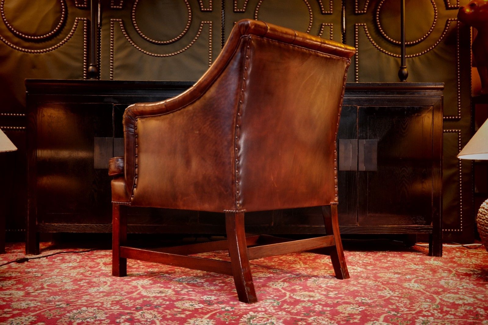 Stunning George Smith Desk Armchair & Round Footstool Mahogany Leather Del 🚚🚚 photo Furniture