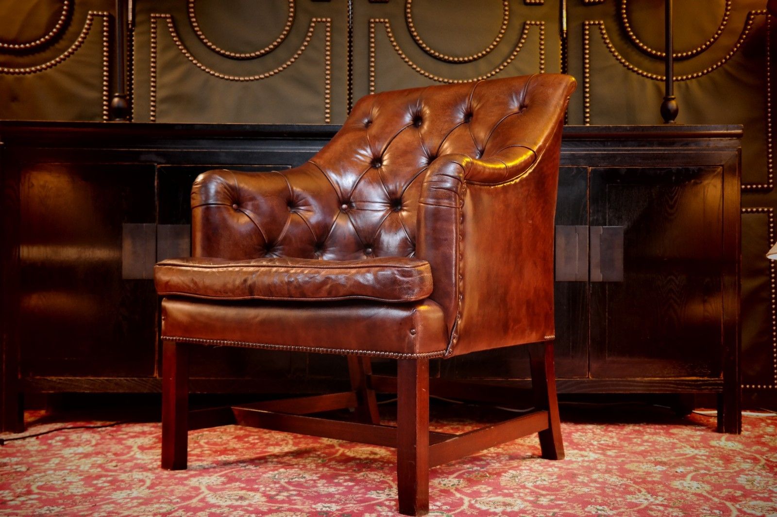 Stunning George Smith Desk Armchair & Round Footstool Mahogany Leather Del 🚚🚚 photo 2700.0