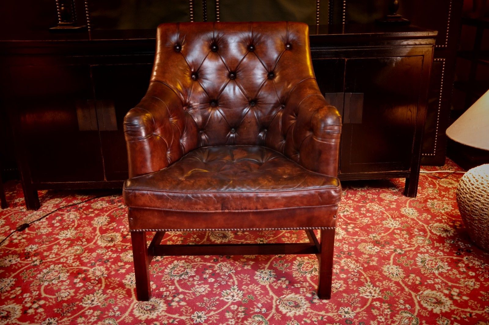 Furniture Stunning George Smith Desk Armchair & Round Footstool Mahogany Leather Del 🚚🚚 photo