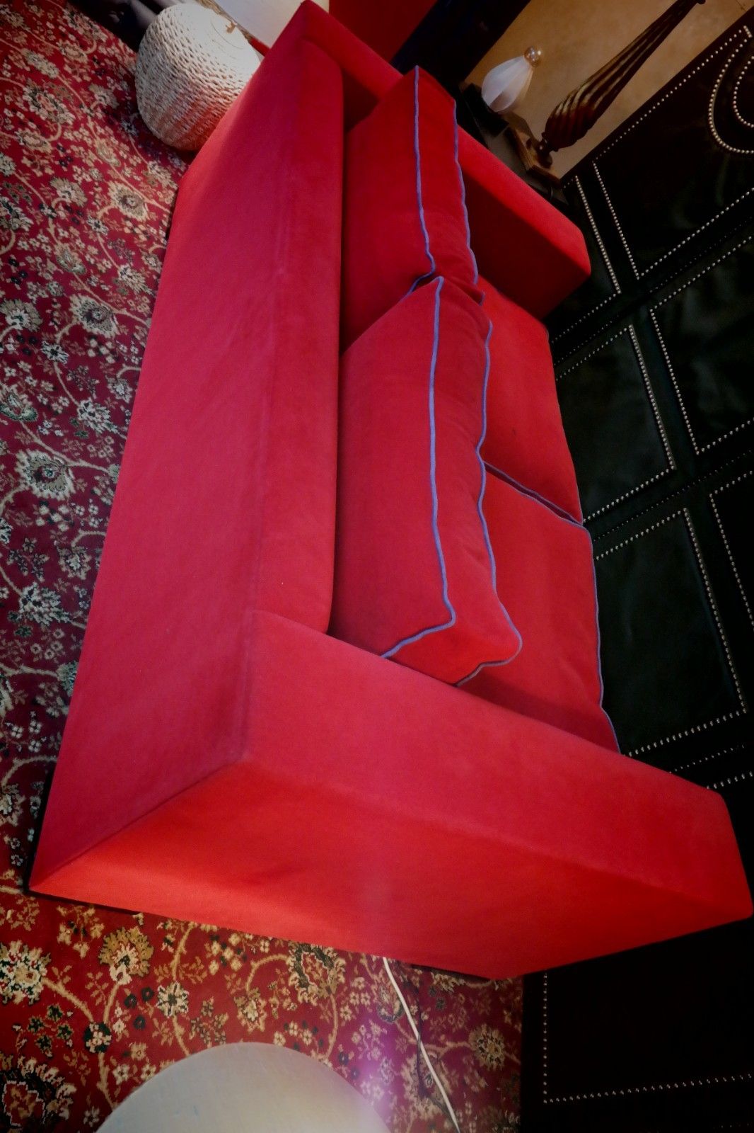 Stunning George Smith Square Club Large 2 Seater Sofa Red Woven Fabric Rrp£9000 photo for sale