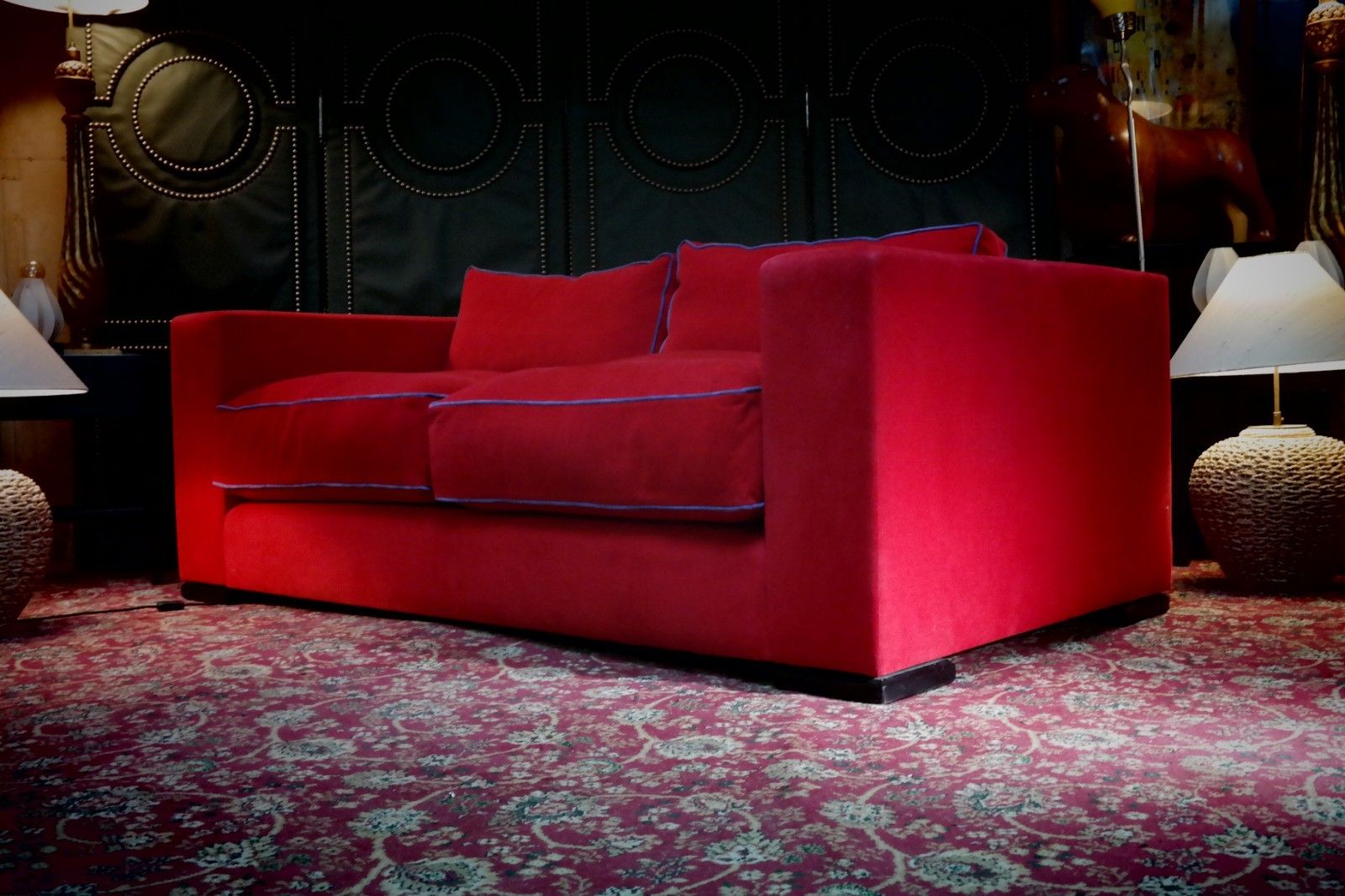 Stunning George Smith Square Club Large 2 Seater Sofa Red Woven Fabric Rrp£9000 photo buy