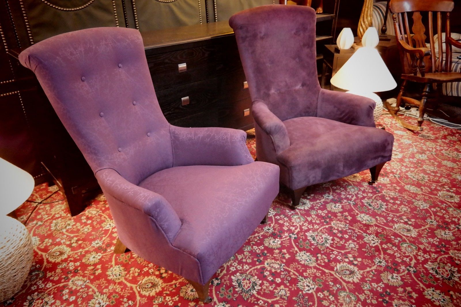 Superb Pair John Sankey Hawthorne Armchairs Library Fireside Club Amethyst 🚚🚚 photo for sale