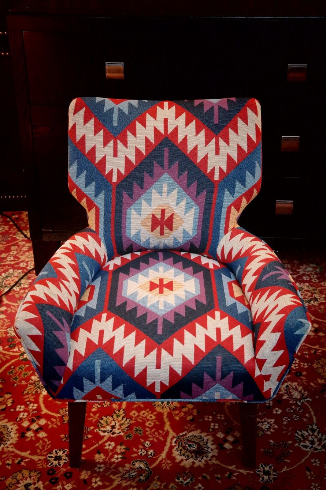 Pair George Smith Bedroom Nursing Kilim Under Wndow Armchairs Blue Red Rrp£11600 photo vintage
