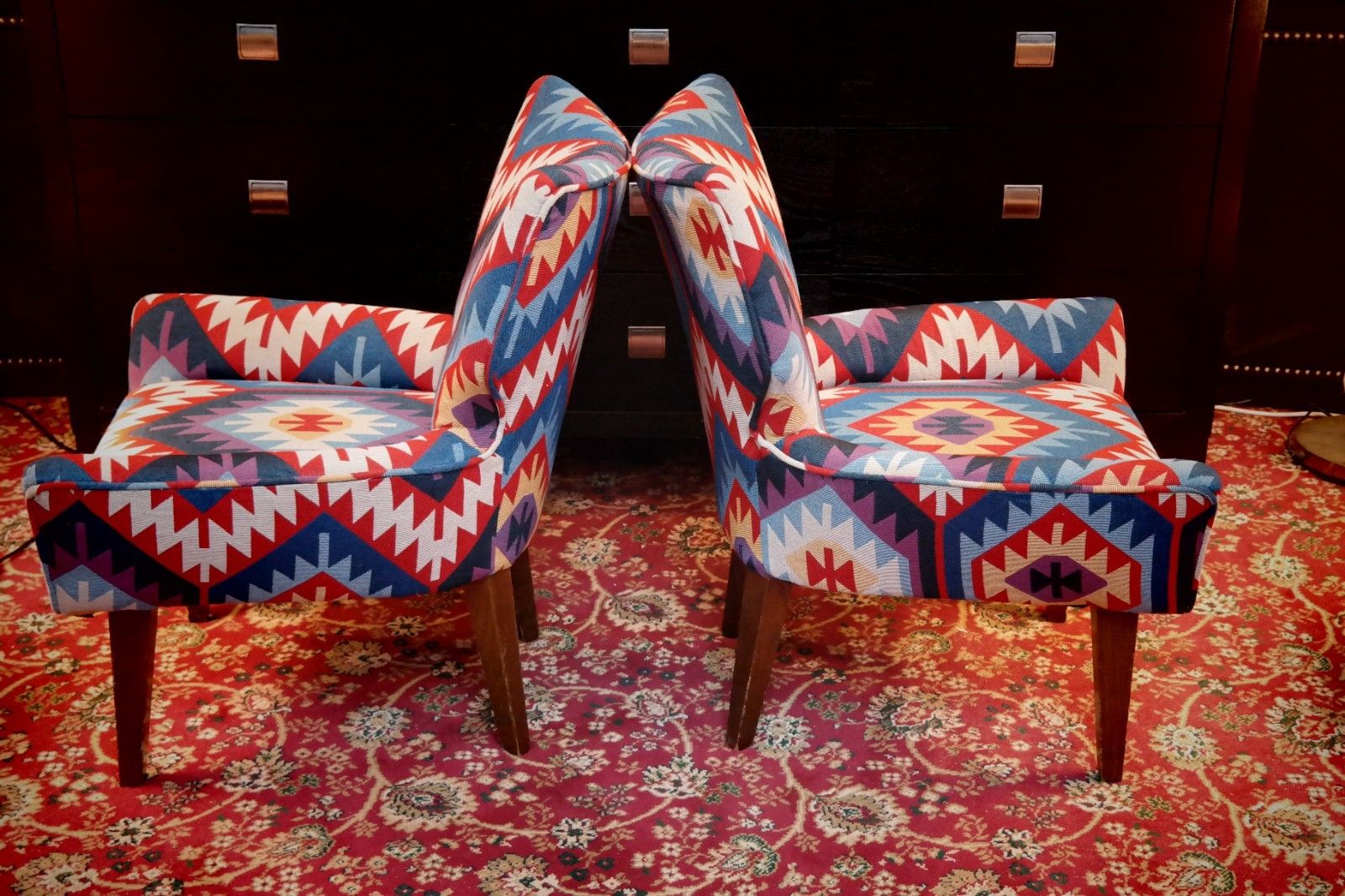 2800.0 Pair George Smith Bedroom Nursing Kilim Under Wndow Armchairs Blue Red Rrp£11600 photo