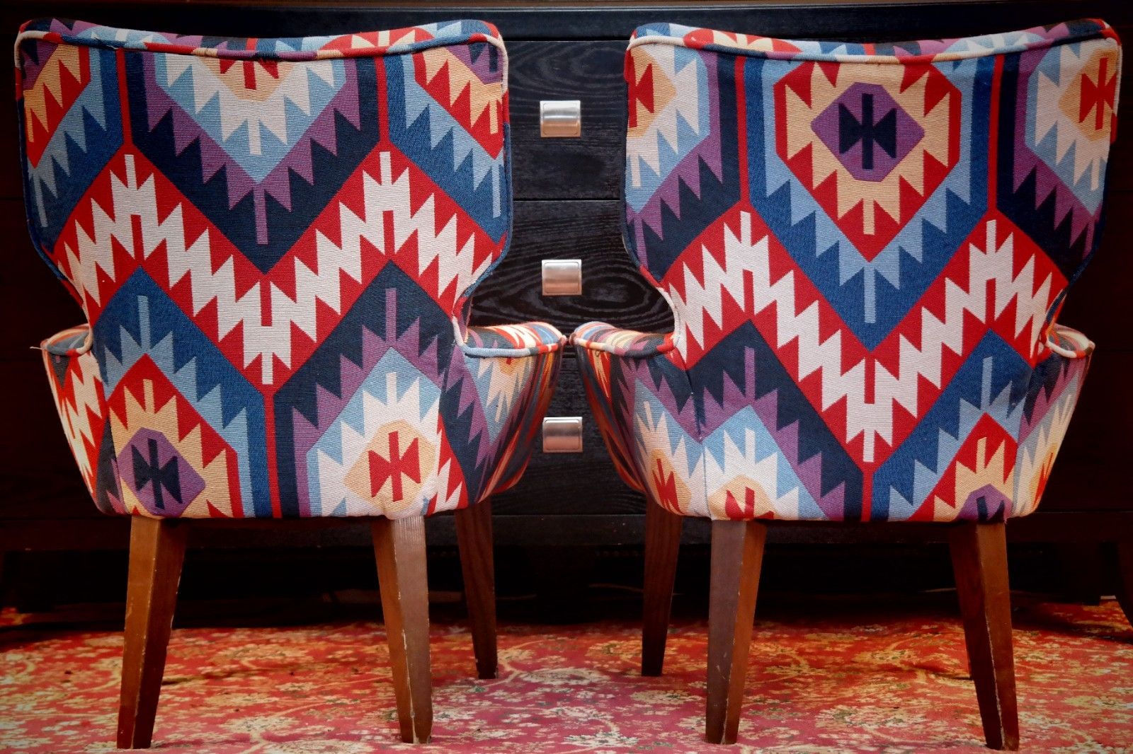 photo buy Pair George Smith Bedroom Nursing Kilim Under Wndow Armchairs Blue Red Rrp£11600