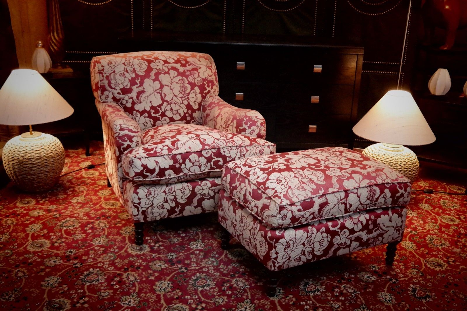 George Smith Standard Signature Large Armchair Footstool Spice Japonais Fabric🚚 photo Furniture