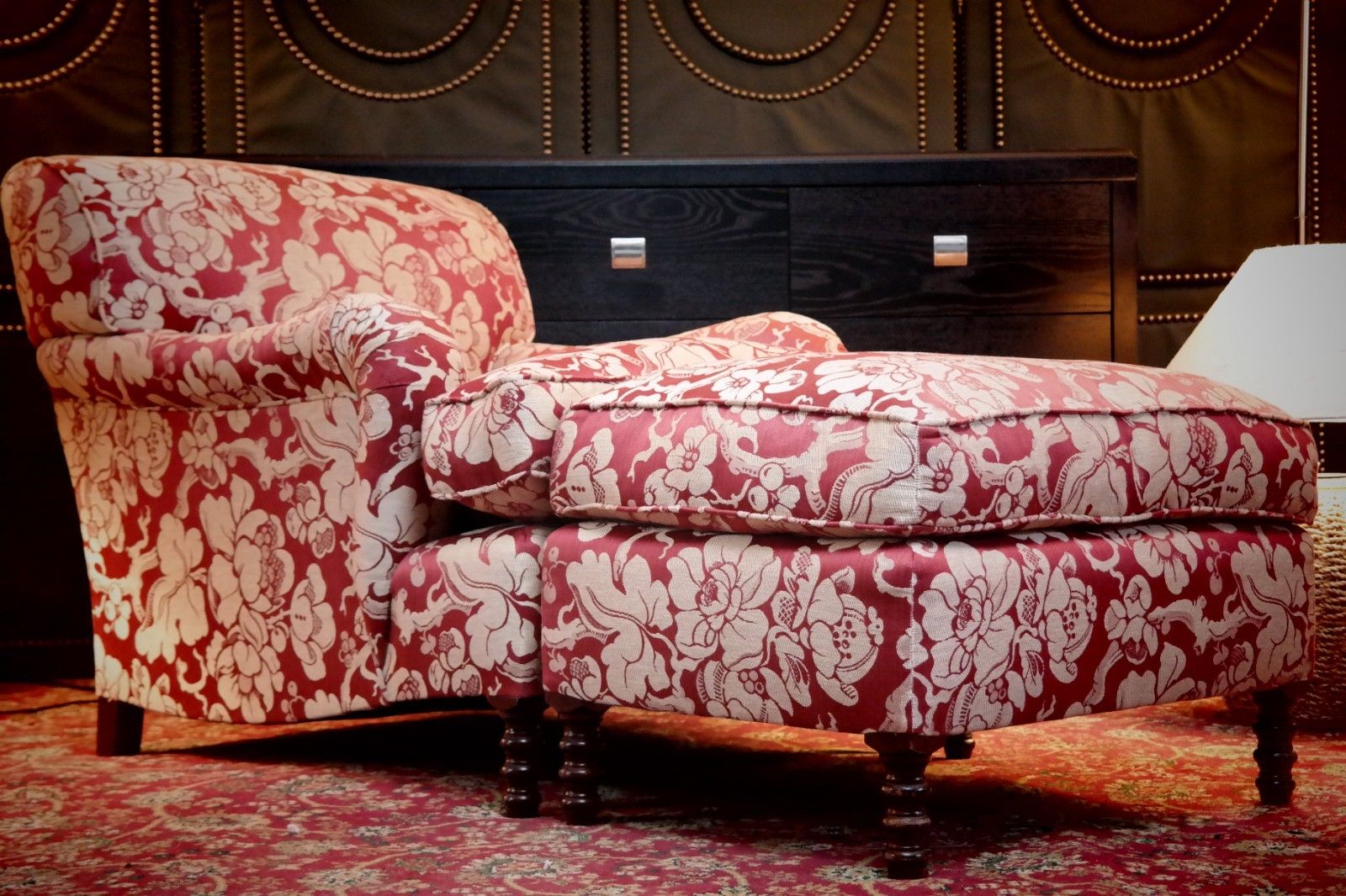 George Smith Standard Signature Large Armchair Footstool Spice Japonais Fabric🚚 photo vinterior