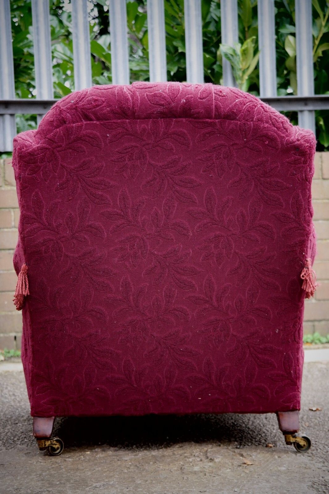Furniture A Howard & Sons Buttoned Open Armchair In Heavy Burgundy Fabric photo