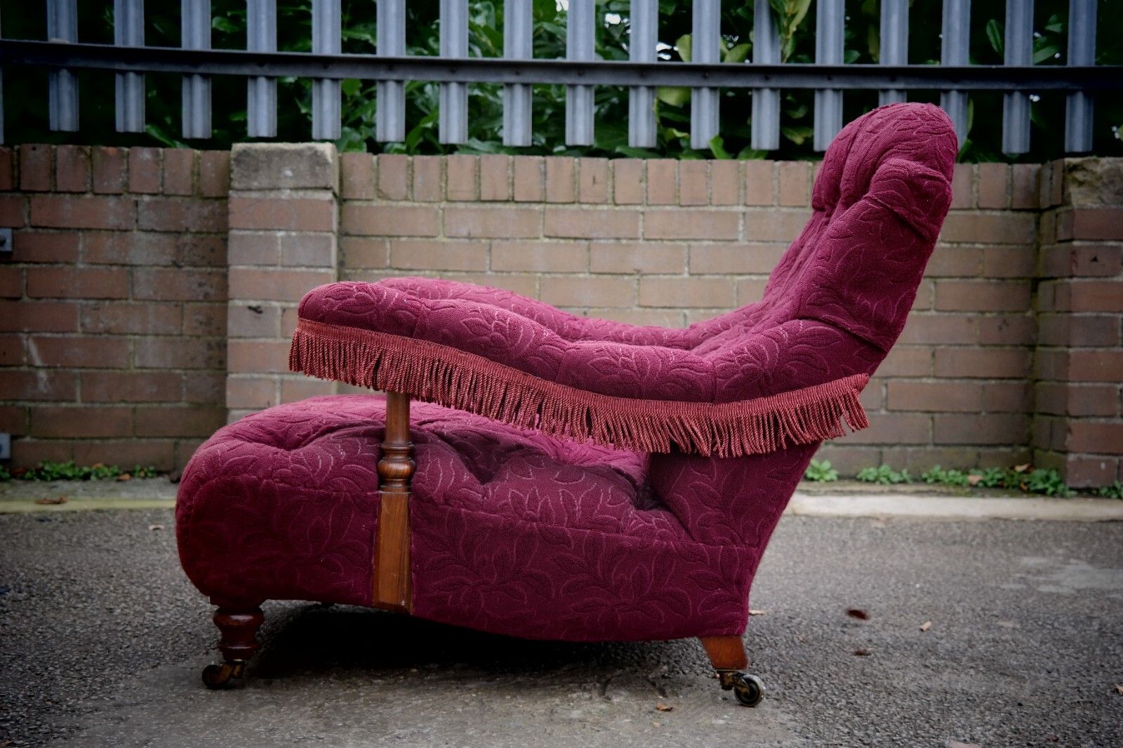 7500.0 A Howard & Sons Buttoned Open Armchair In Heavy Burgundy Fabric photo