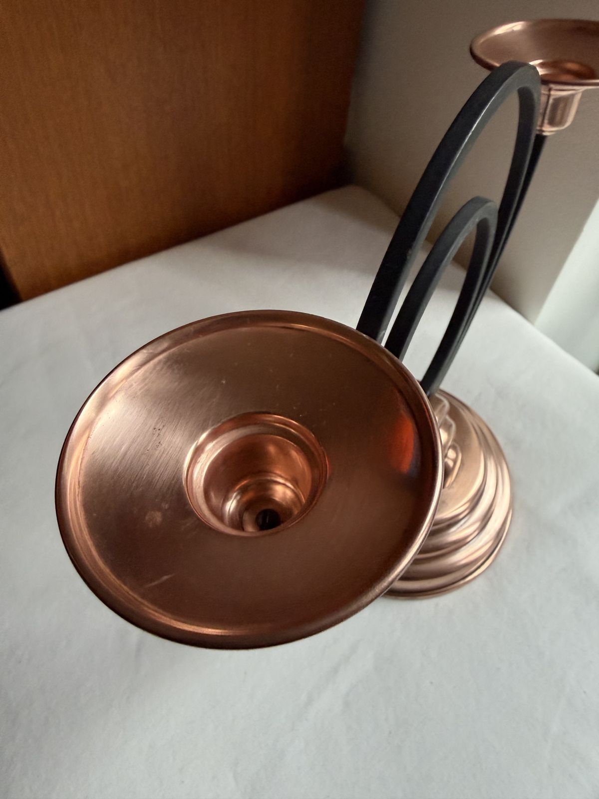 Villedieu Modernist Copper & Iron Candle Holder Candelabra photo for sale