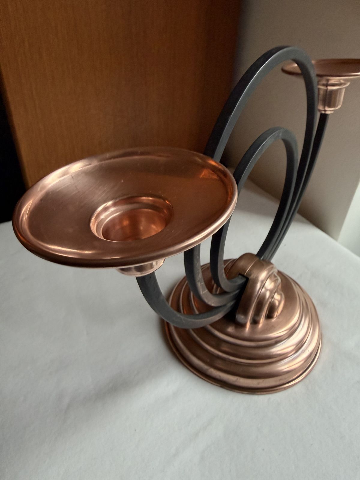 Villedieu Modernist Copper & Iron Candle Holder Candelabra photo vinterior