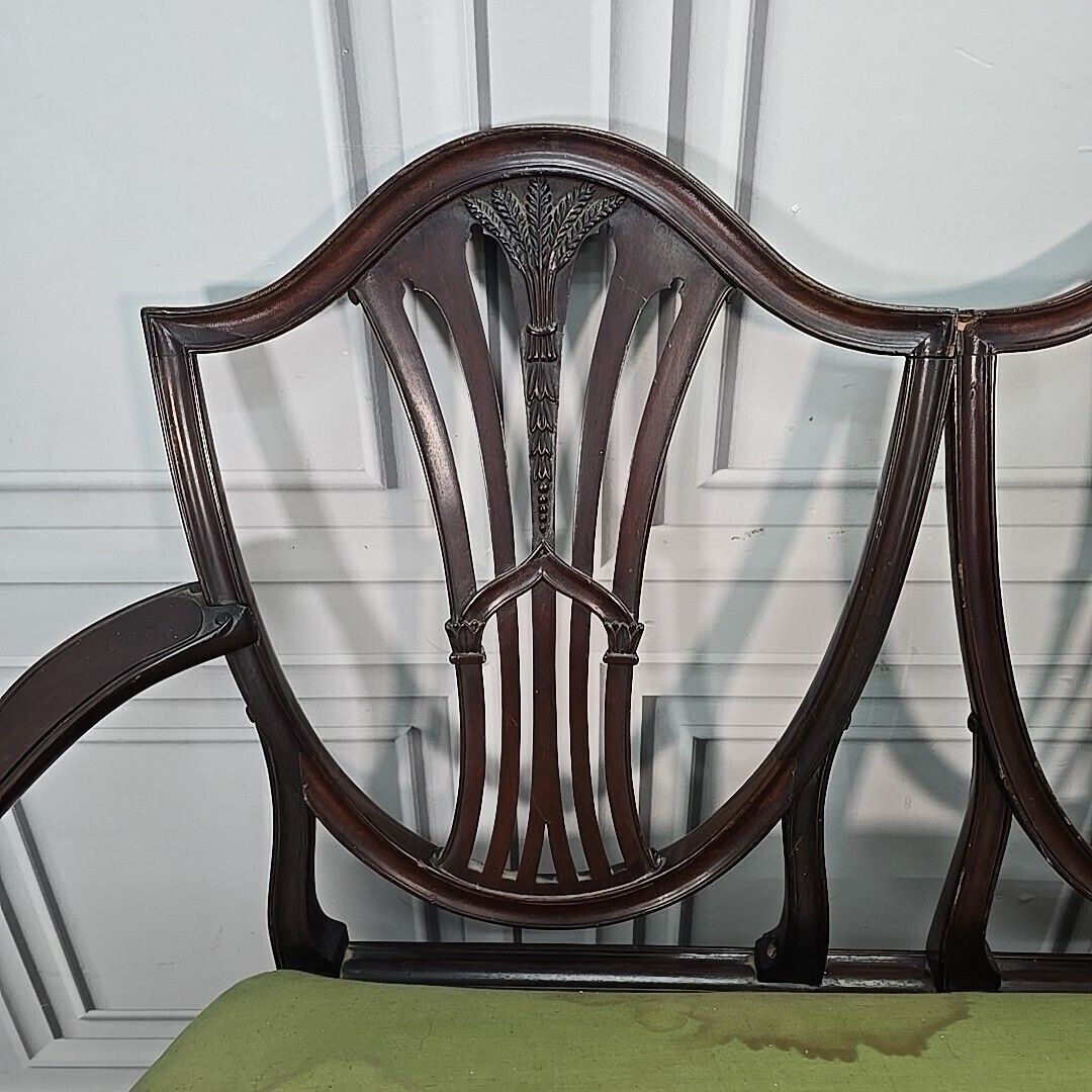 Antique Mahogany Double Chair Salon Settee Hepplewhite Sheraton Revival Shield photo 290.0