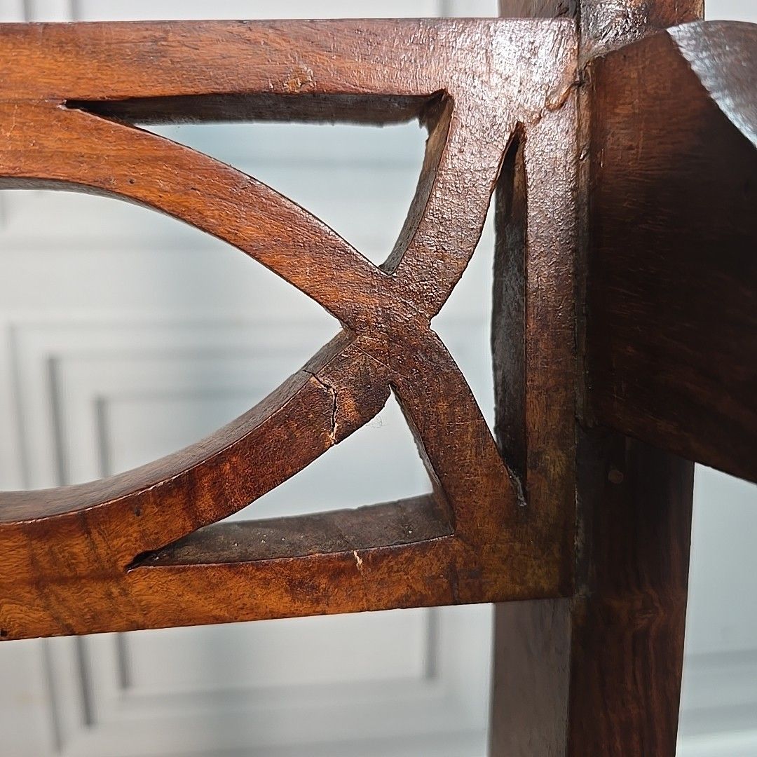 photo buy Vintage Campaign Style Chair Wooden X Frame Armchair – Brass Detail Desk Seat
