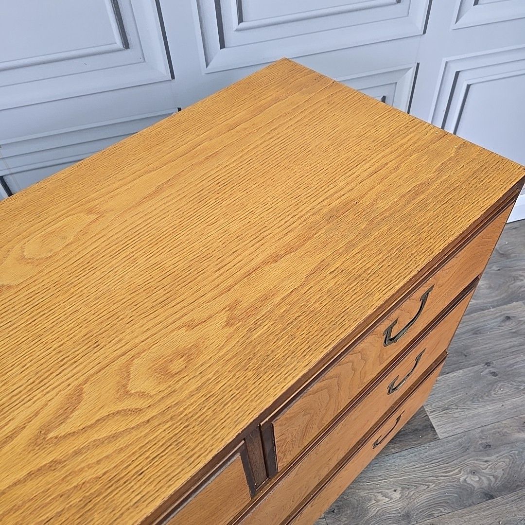 Retro Chest Of Drawers 4 Vintage Oak Veneer – Mid Century Modern Storage Commode photo 330.0