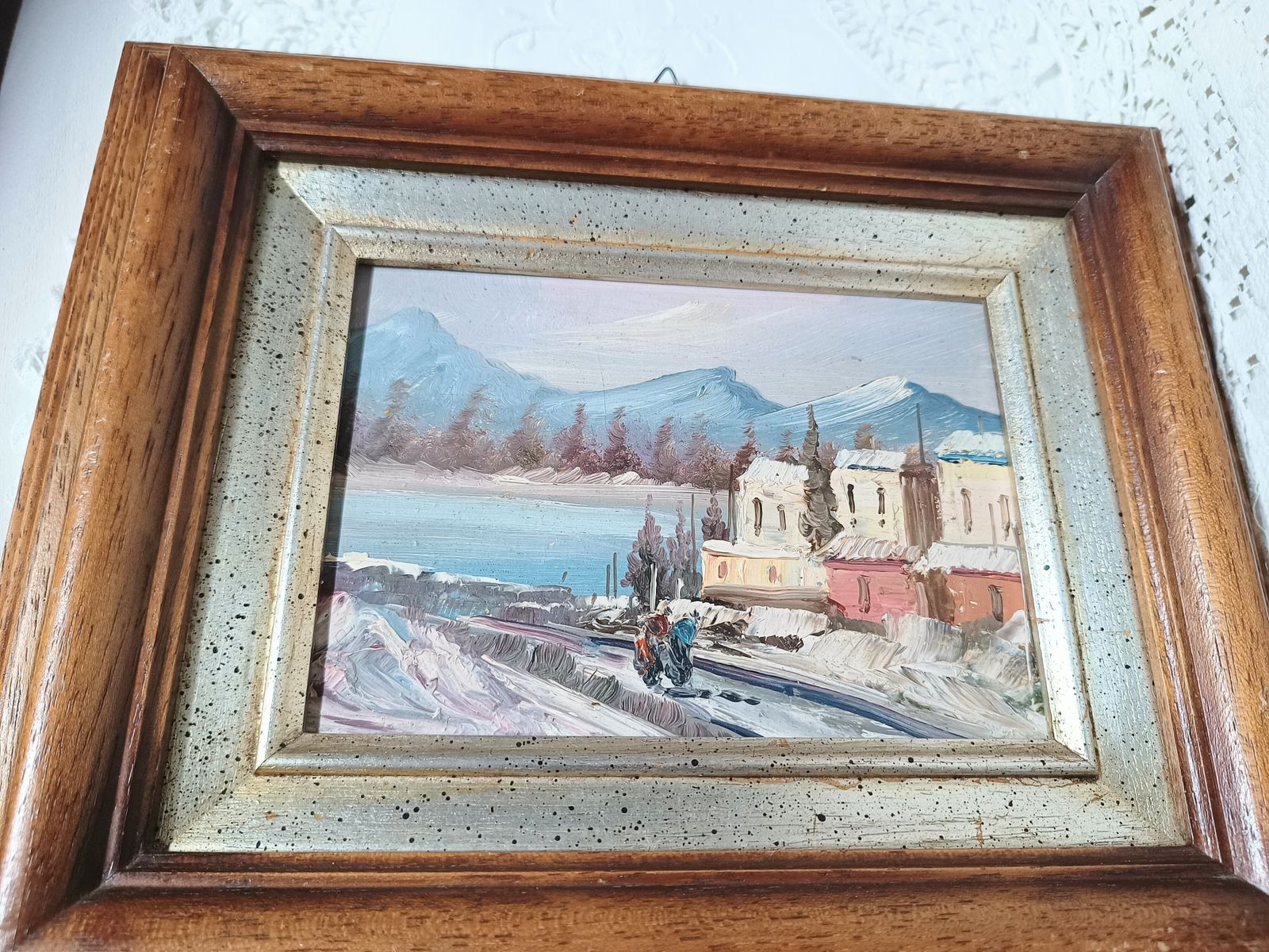 Small Oil Painting Mountain Village Landscape Imprestionist Style Framed. photo buy