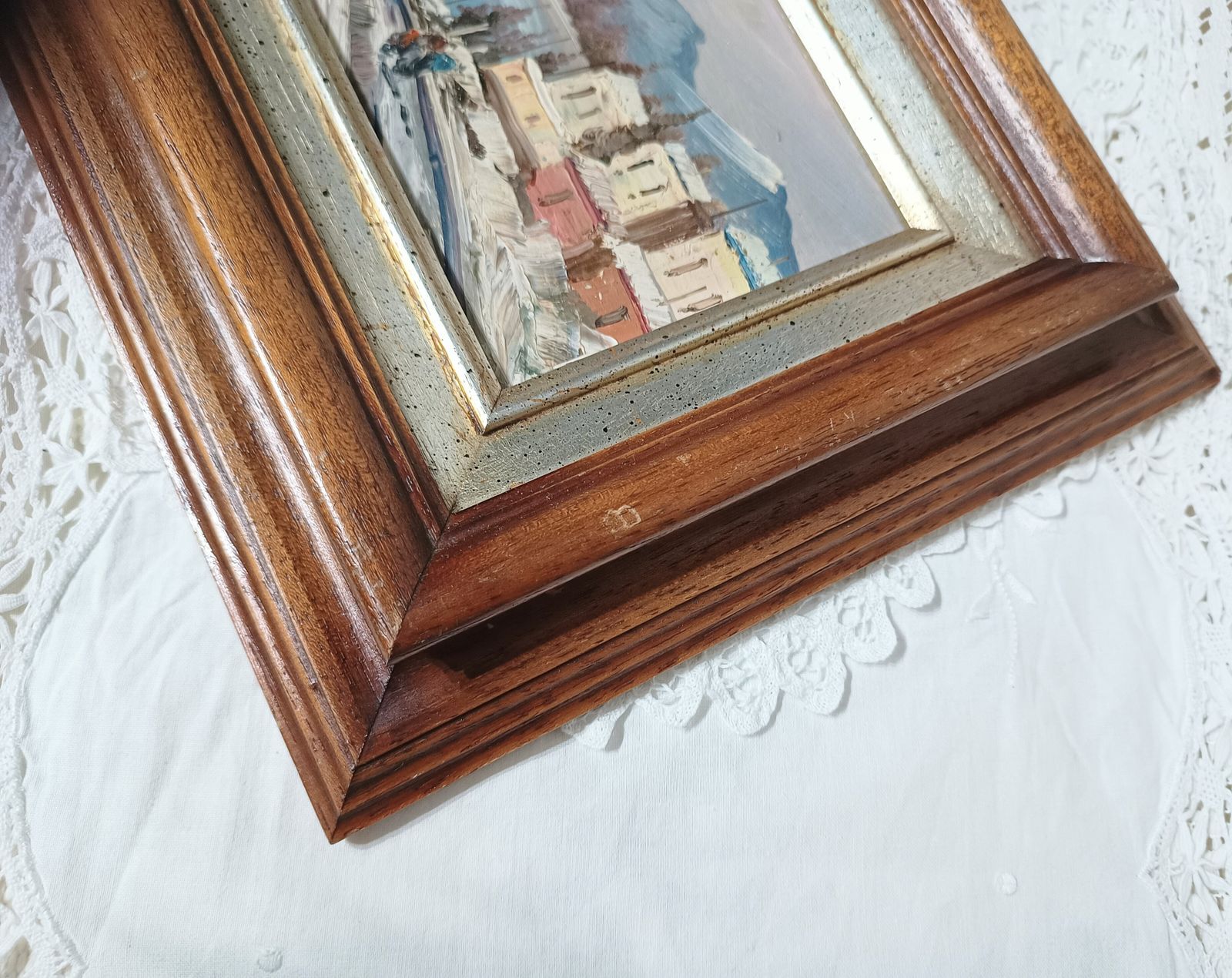 photo furniture Small Oil Painting Mountain Village Landscape Imprestionist Style Framed.