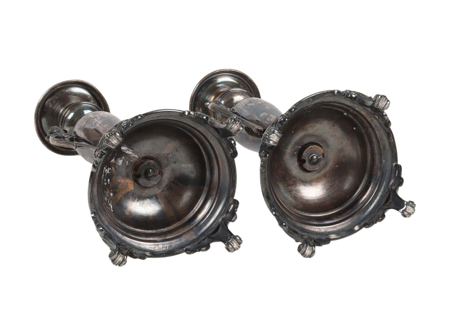 Pair Candle Holder Silver Antique Rococo Style Candlesticks, Decorative Patina photo vinterior