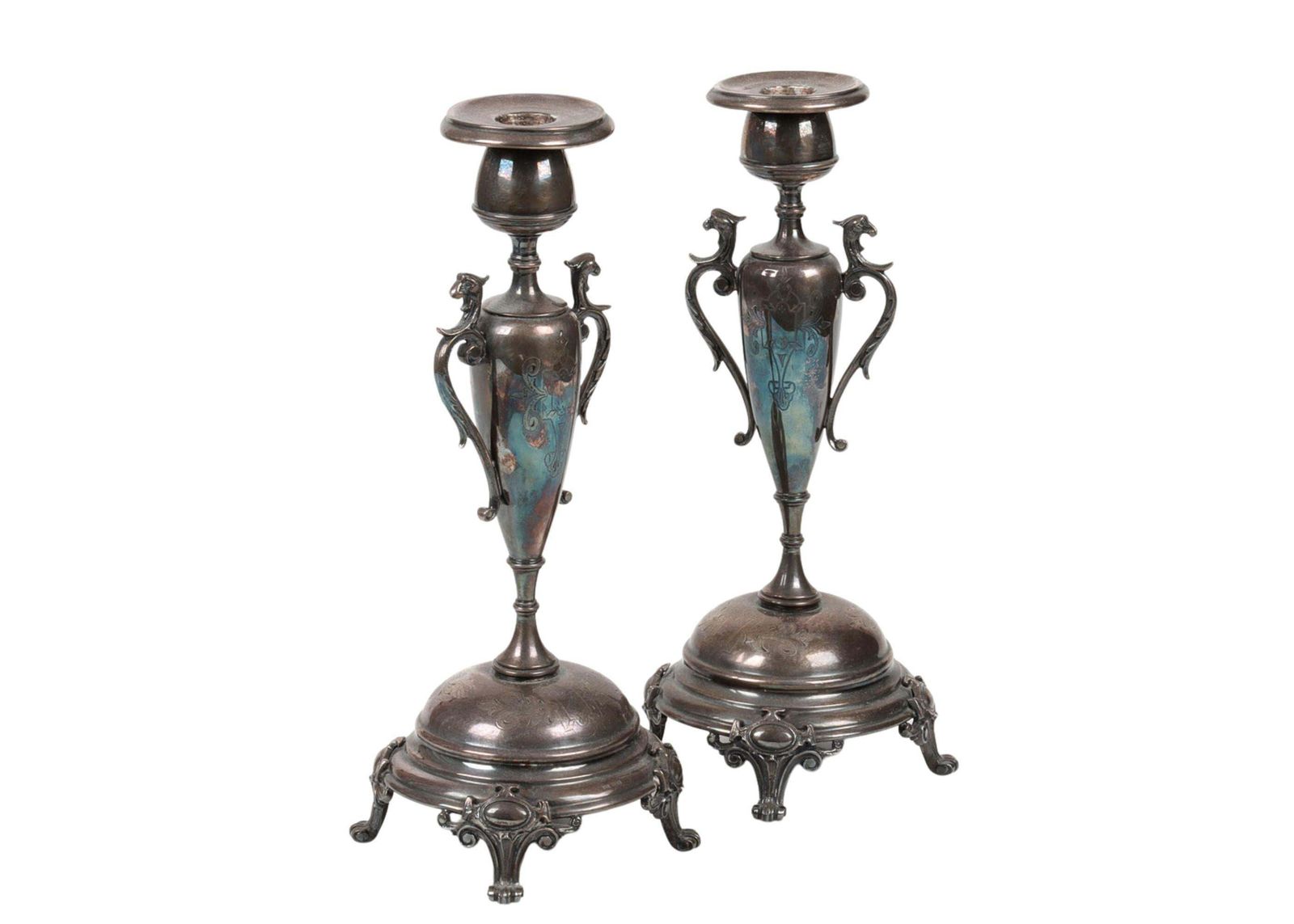 photo furniture Pair Candle Holder Silver Antique Rococo Style Candlesticks, Decorative Patina