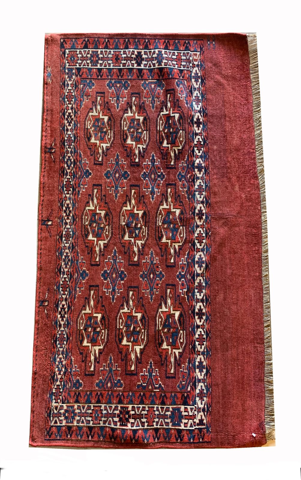 Oriental Turkmen Rug Antique Carpet Rust Traditional Handmade Red Wool photo for sale