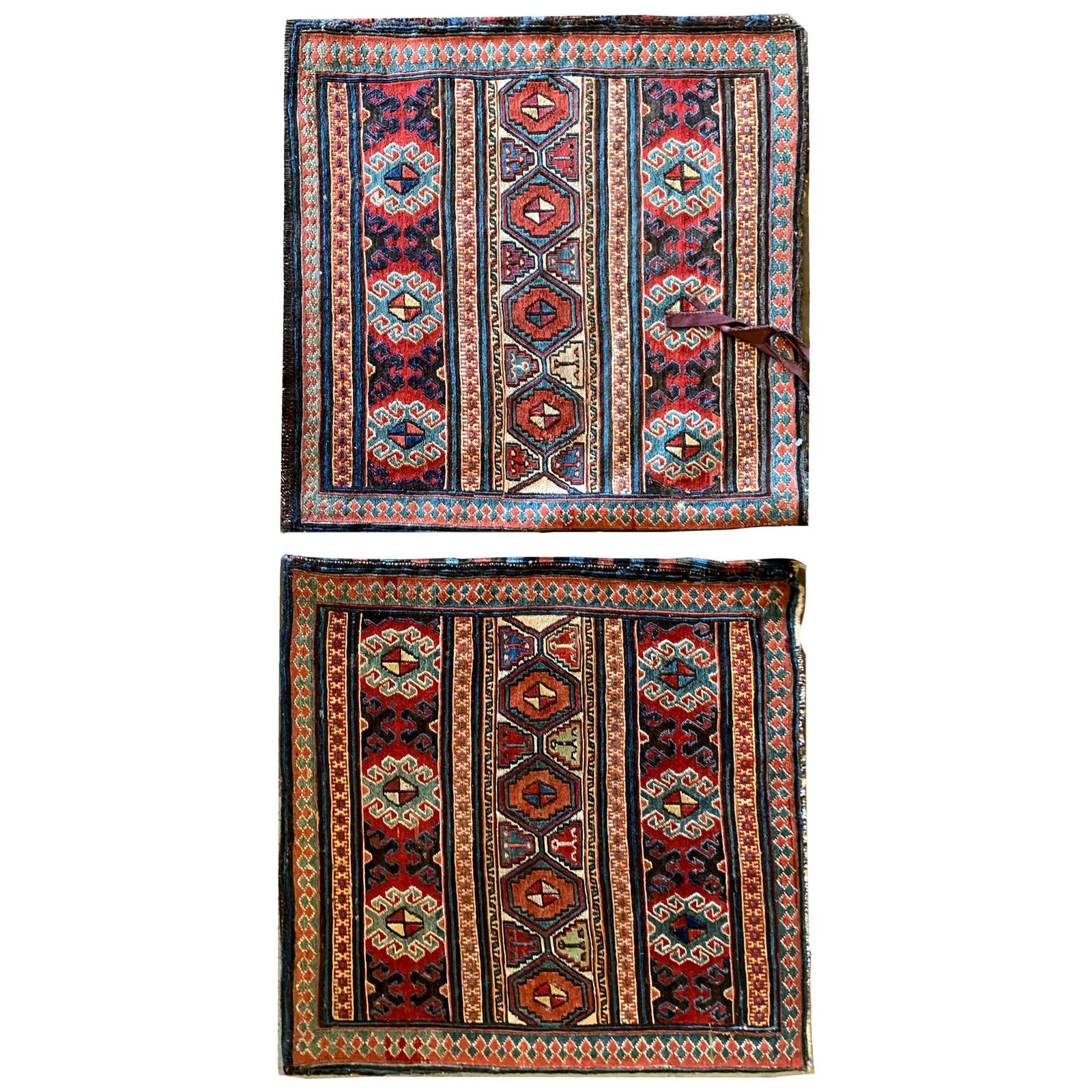 Pair Of Collectible Antique Rugs, Kilims Oriental Caucasian Wool "Khorjin" Rug