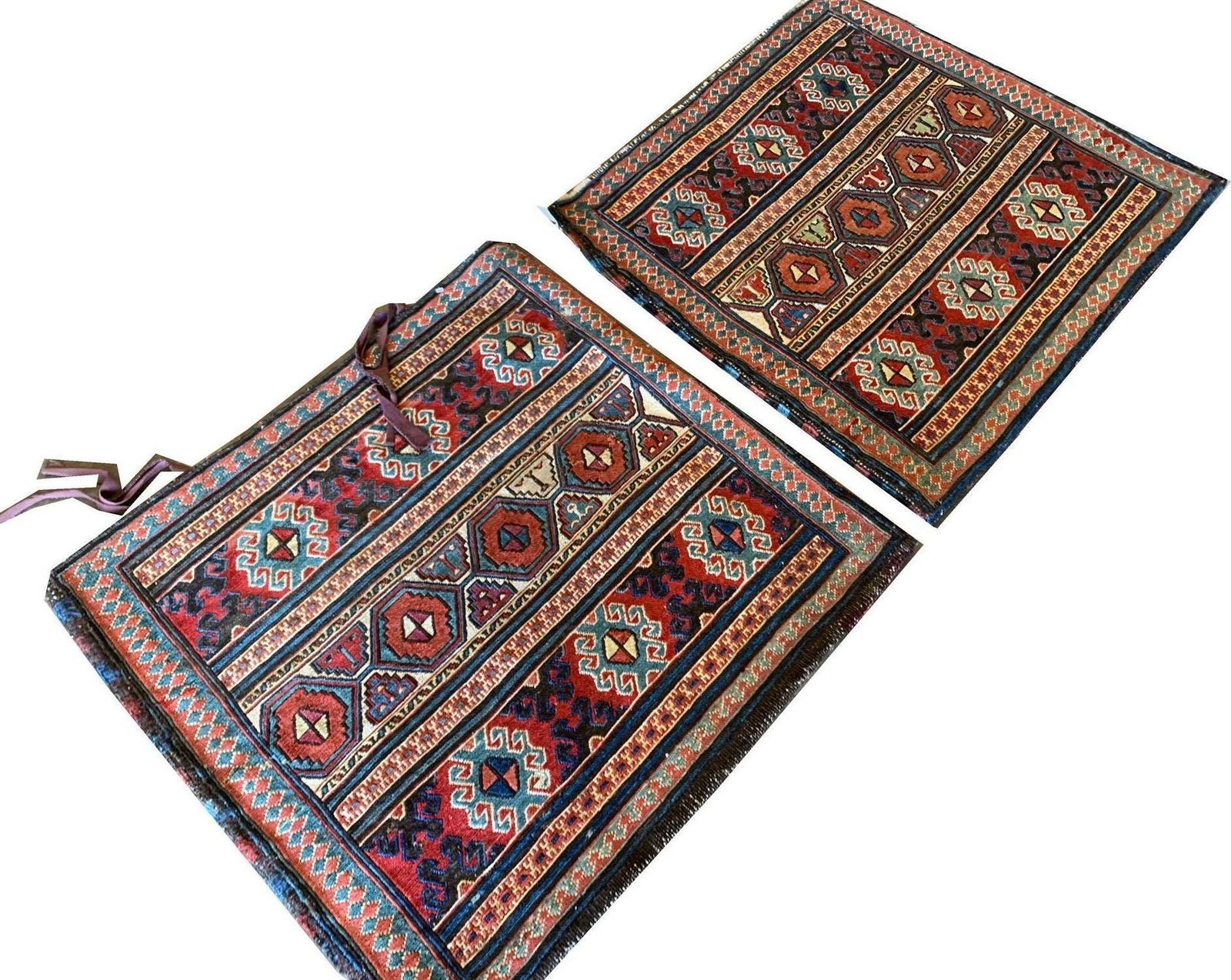 Pair Of Collectible Antique Rugs, Kilims Oriental Caucasian Wool "Khorjin" Rug photo for sale