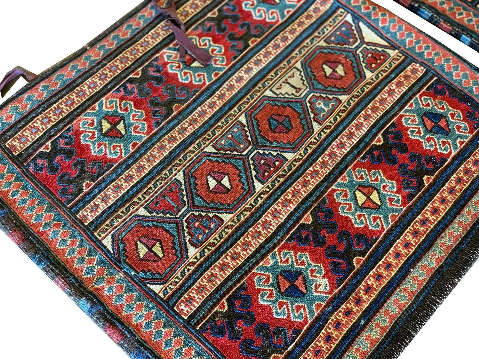 Pair Of Collectible Antique Rugs, Kilims Oriental Caucasian Wool "Khorjin" Rug photo 8687.0