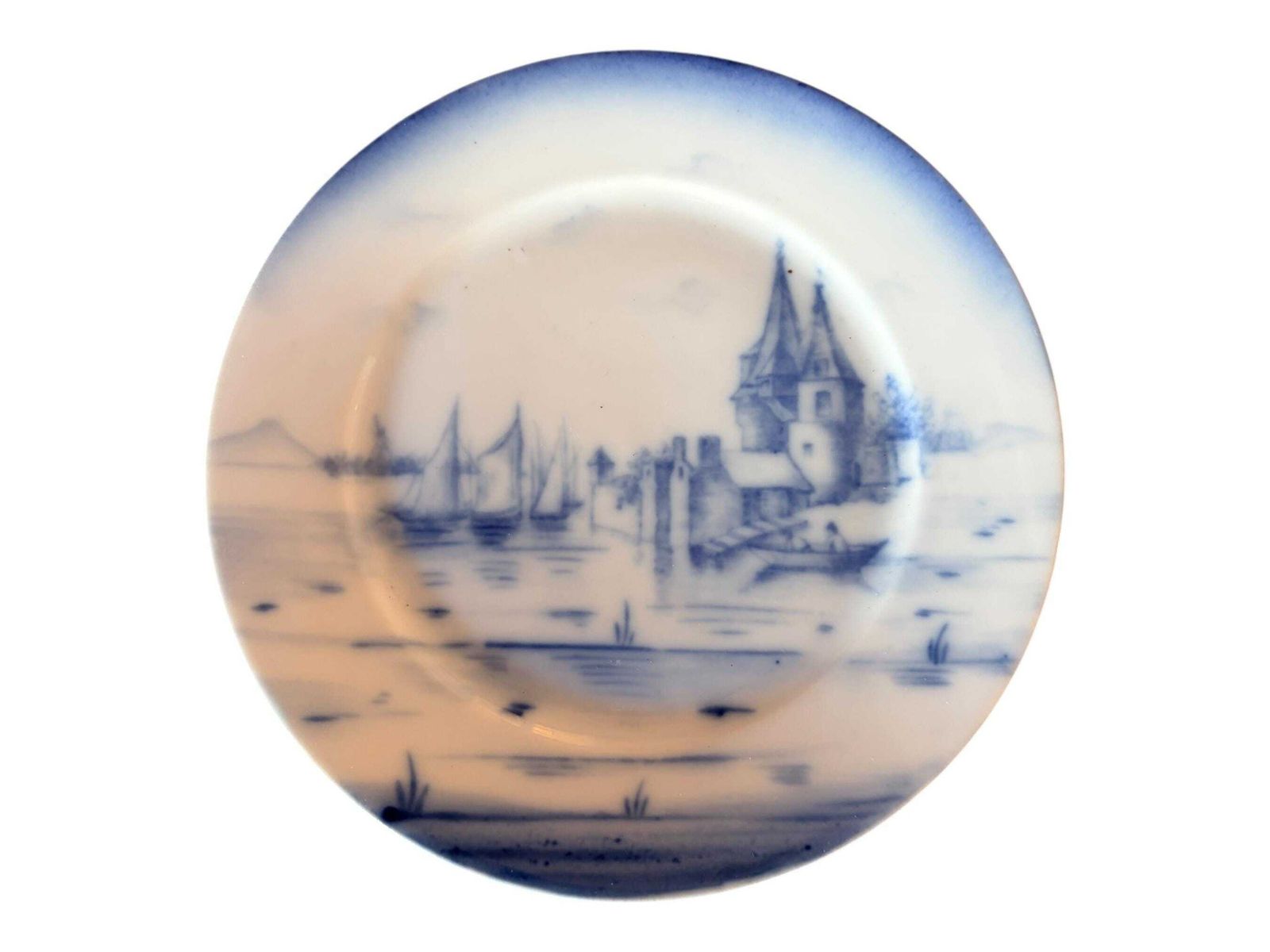 Antique Victoria Carlsbad Austria Blue & White Scenic Plates Set | Porcelain C.1891–1918 | Delft Style Landscape Design photo 140.0