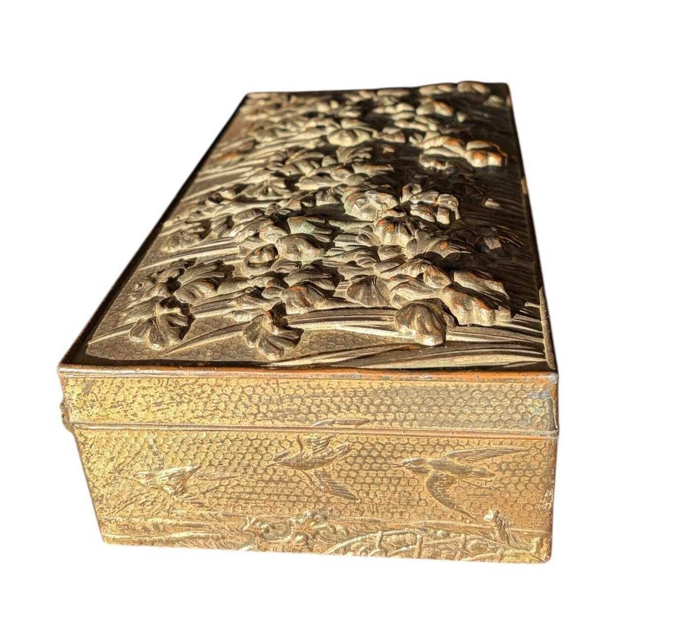 Late Victorian Spelter Box, Gilt Iris Decorative Keepsake Box, Antique Desk Or Memory Box C.1900 photo buy