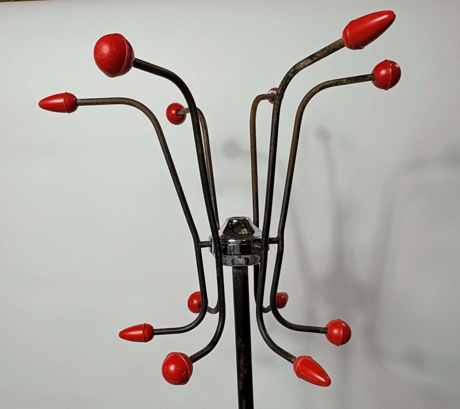 Sputnik Coat & Umbrella Stand With Red Rocket Finials  1950s French “Atomic”  Manner Of Roger Feraud photo furniture