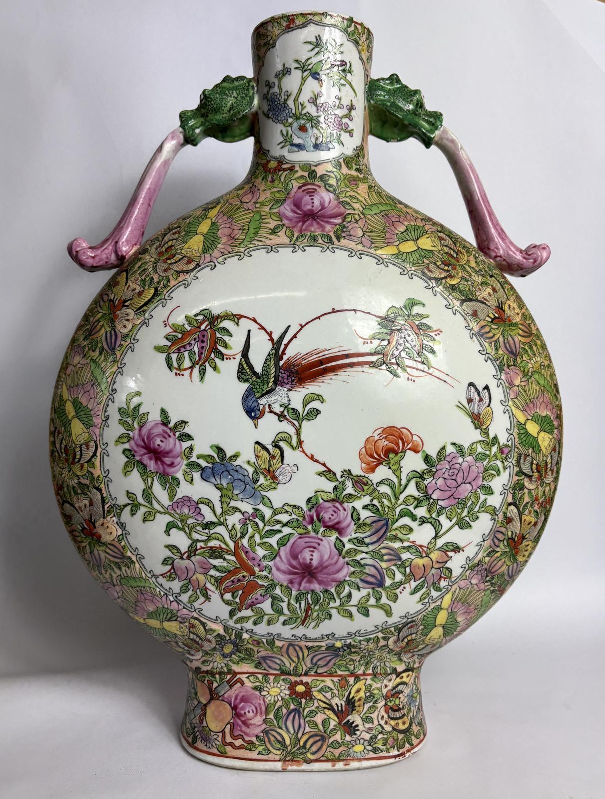 Large Chinese Famille Rose Moon Flask (Bianhu) With Twin Handles – 45 Cm