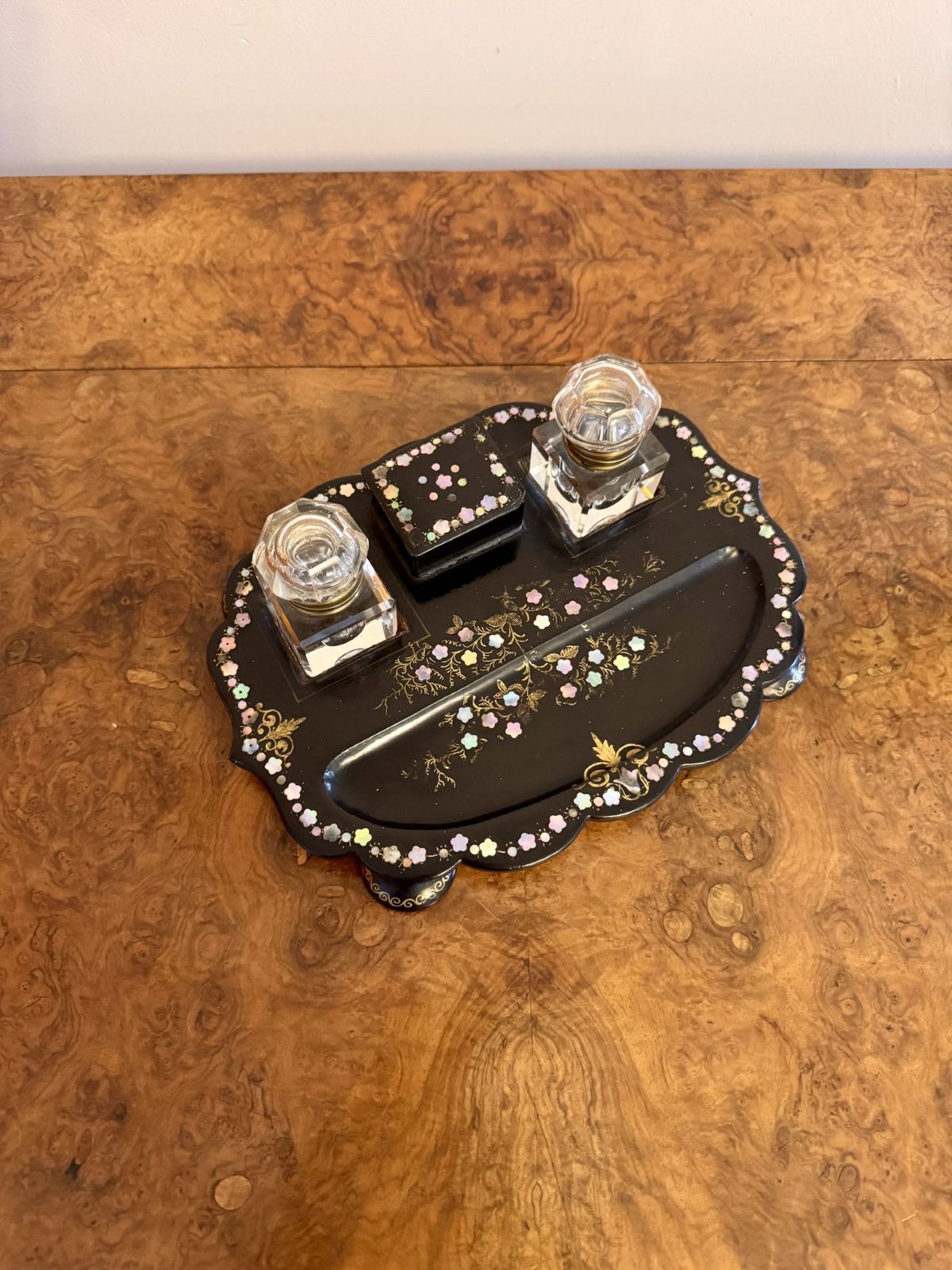 Beautiful Quality Victorian Papier Mache Inlaid Desk Set photo Home Decor