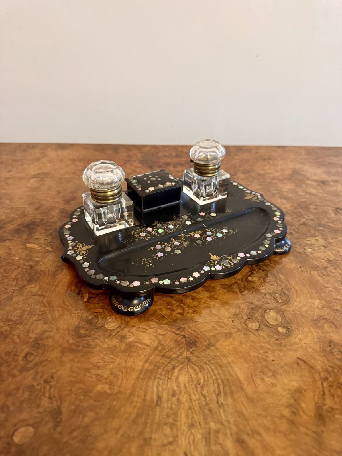 Beautiful Quality Victorian Papier Mache Inlaid Desk Set